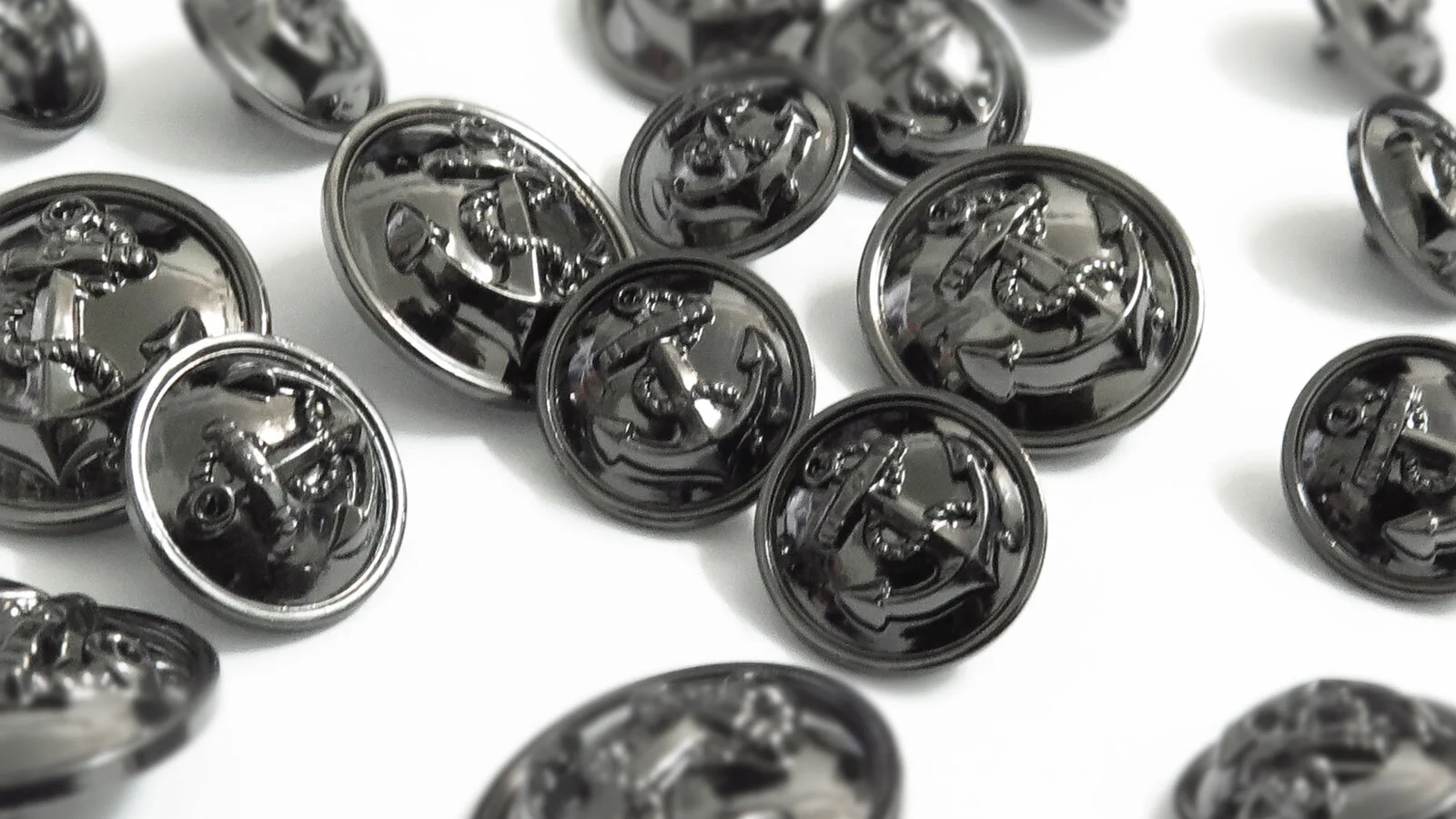 absolute-magic.com - Die Cast Metal Anchor Blazer Buttons GA272 Gloss Black Set- Quantities Options