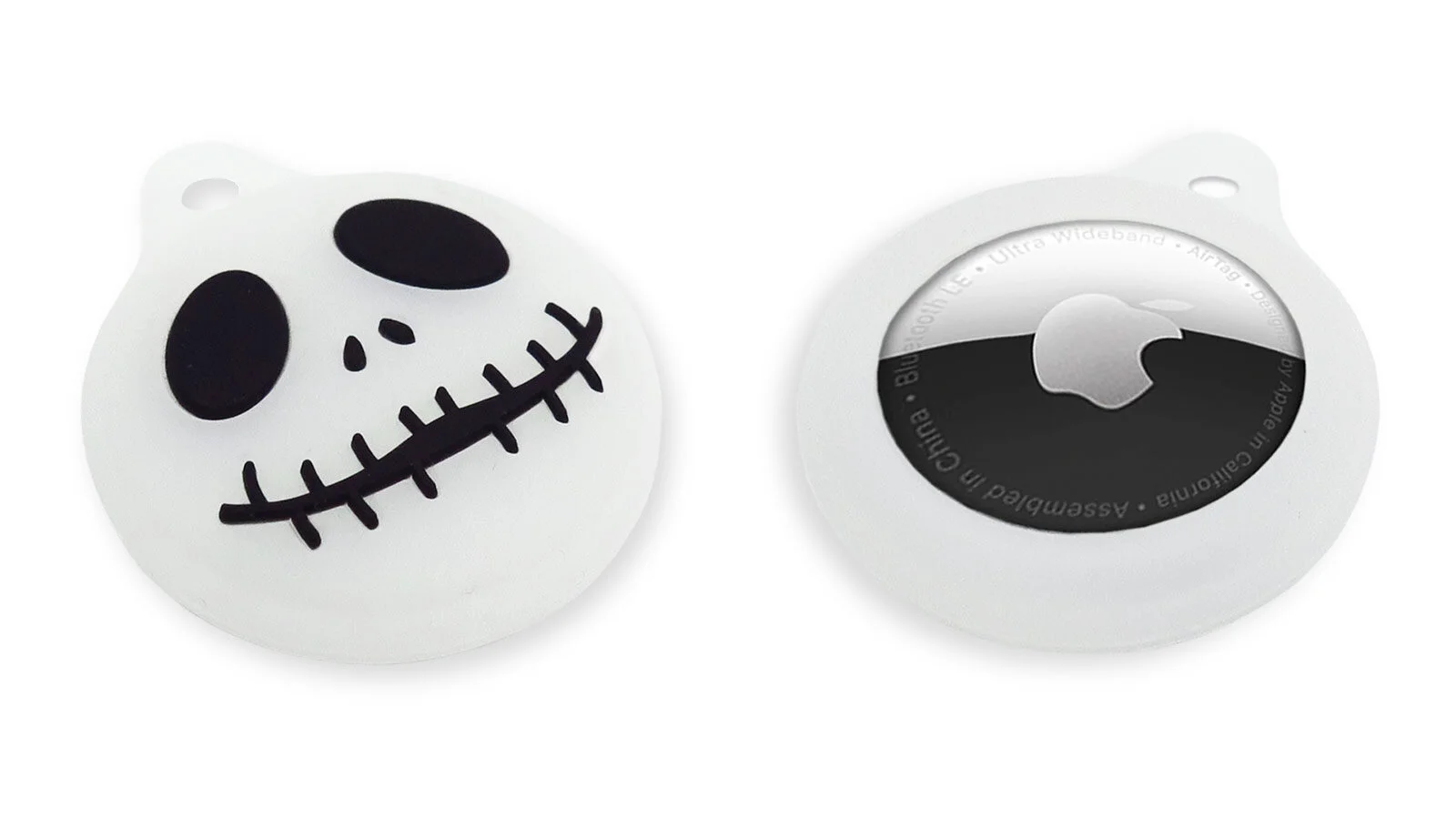 absolute-magic.com - Pair of Fun Novelty Night Glow Skull Silicone Shell for Apple AirTag w/Keyring