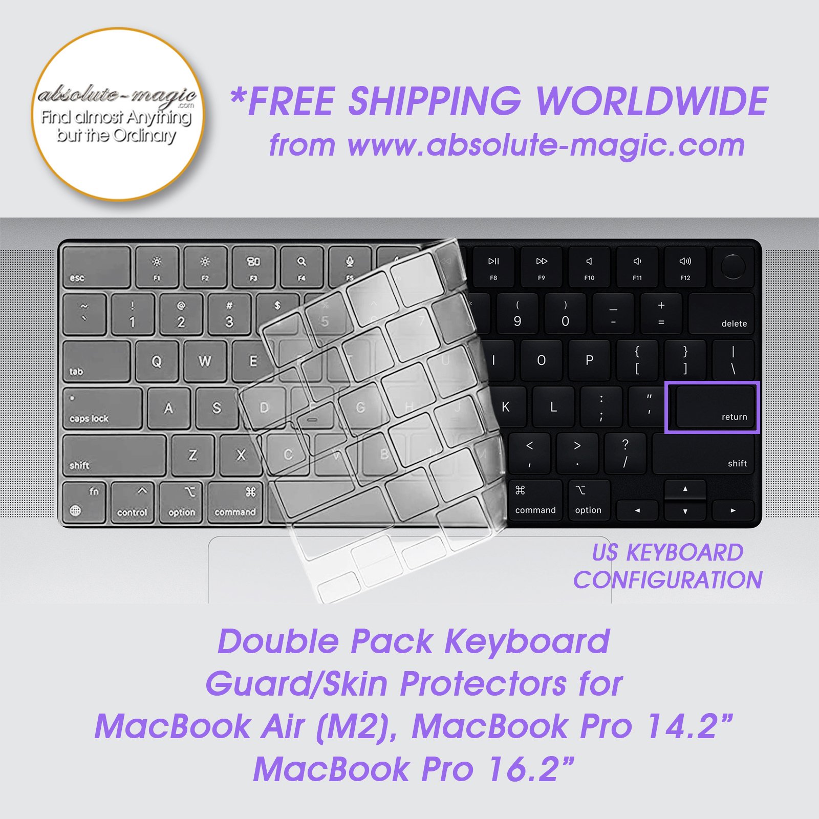 absolute-magic.com - SUPER VALUE "DOUBLE-PACK" Keyboard Guard for the New MacBook Air 13.6"/Pro 14.2" or 16.2"