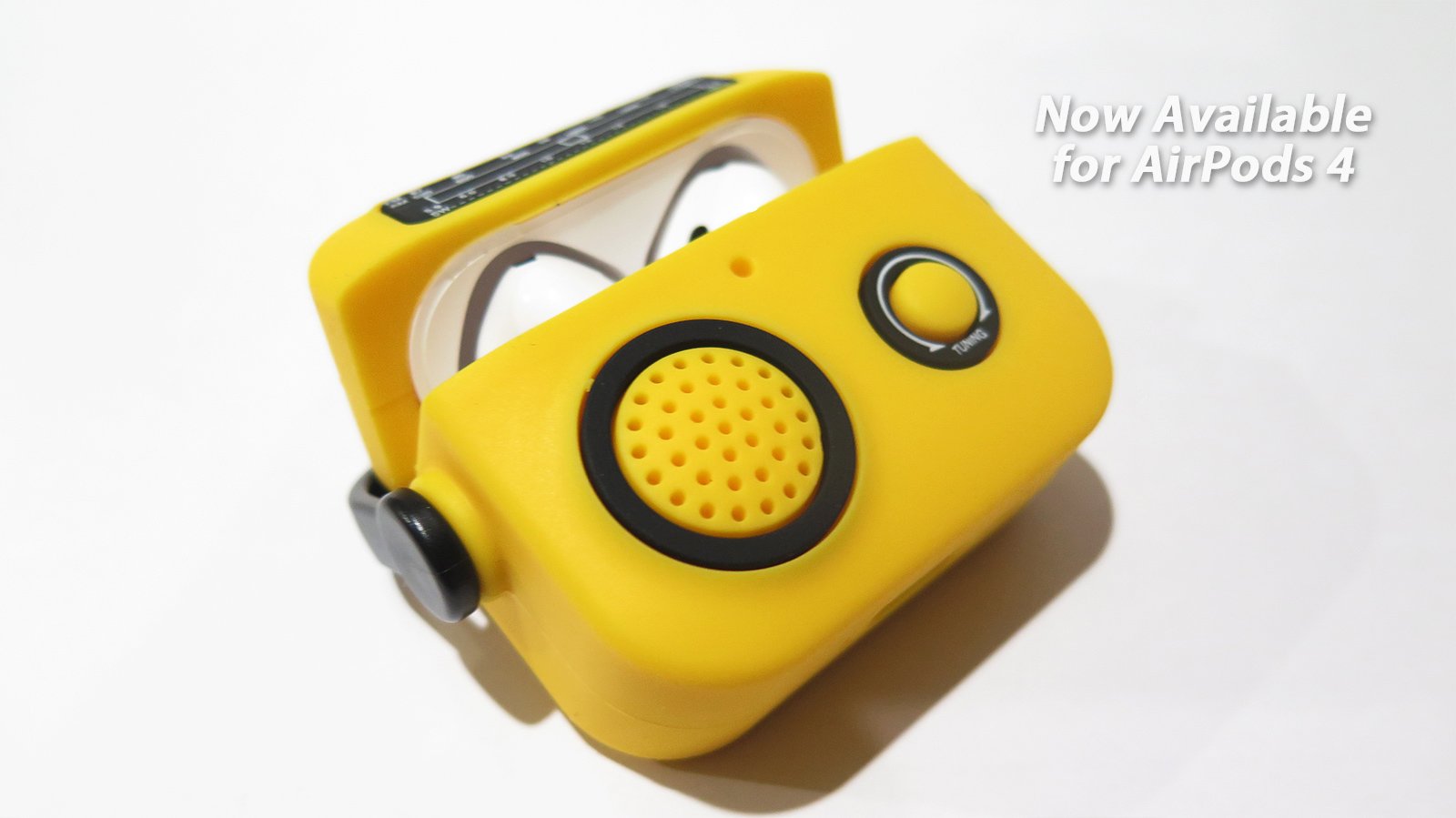 absolute-magic.com - Novelty Retro Styled "AM/FM Radio" AirPod Cases (to Fit the Brand New AirPod 4, 4th Generation) with Hand Strap *Available in 3 Colours (Pink, Red or Yellow)