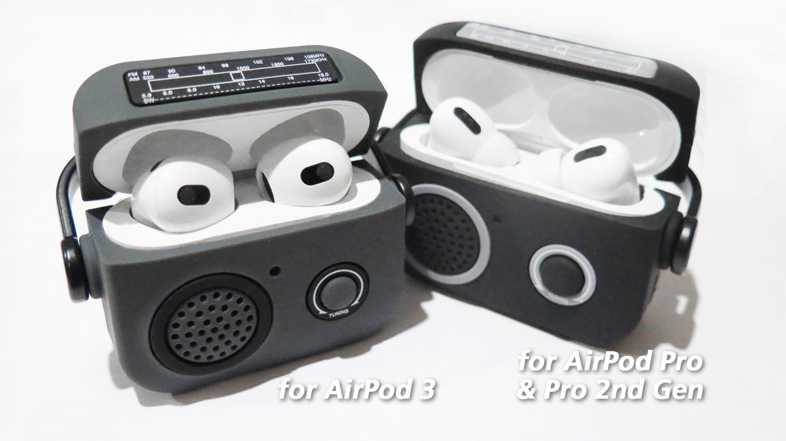 absolute-magic.com - Novelty Styled "AM/FM Radio" AirPod Cases (to Fit the New AirPod 3, the AirPod Pro and Pro 2nd Gen) with Hand Strap *Available in 2 Colours (Grey or Black)