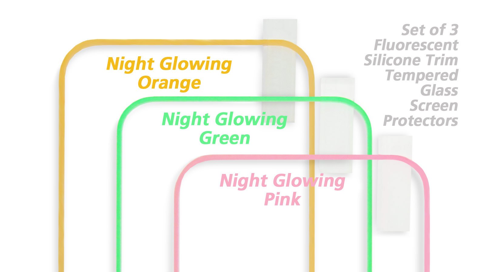 absolute-magic.com - TRIPLE-PACK 3 Coloured Night Glowing Fluorescent Silicone Rim, 9H+ Tempered Glass Screen Protectors (for the relevant iPhone 15 & 16 Models)