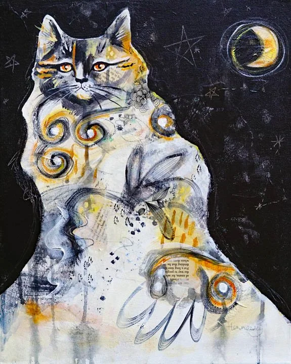 "Mountain Cat Night" moon element - original painting