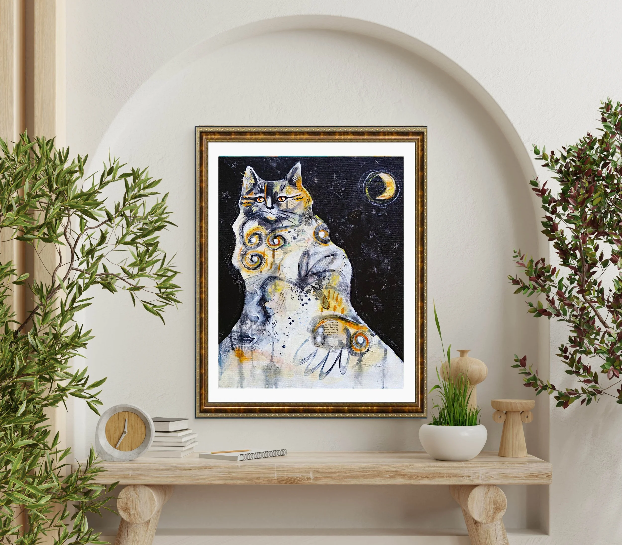 "Mountain Cat Night" moon element art print
