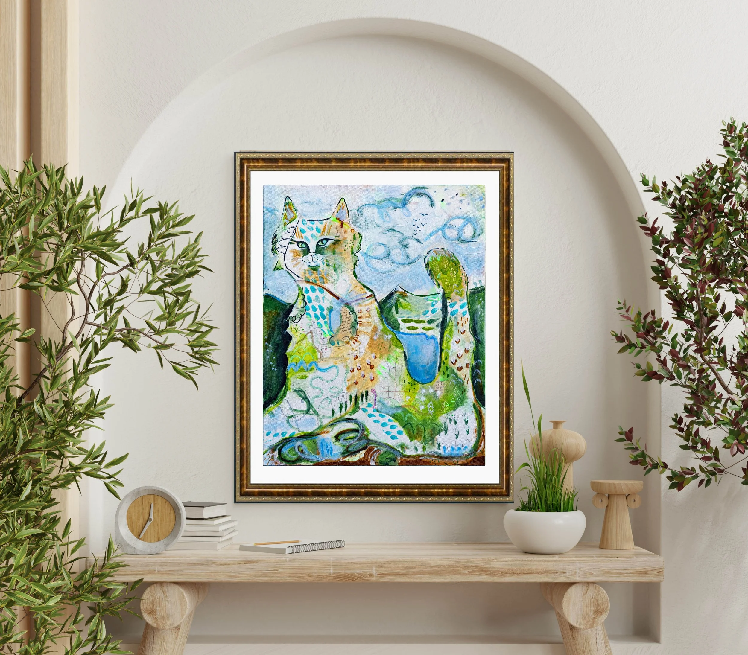 "Mountain Cat Green" earth element art print
