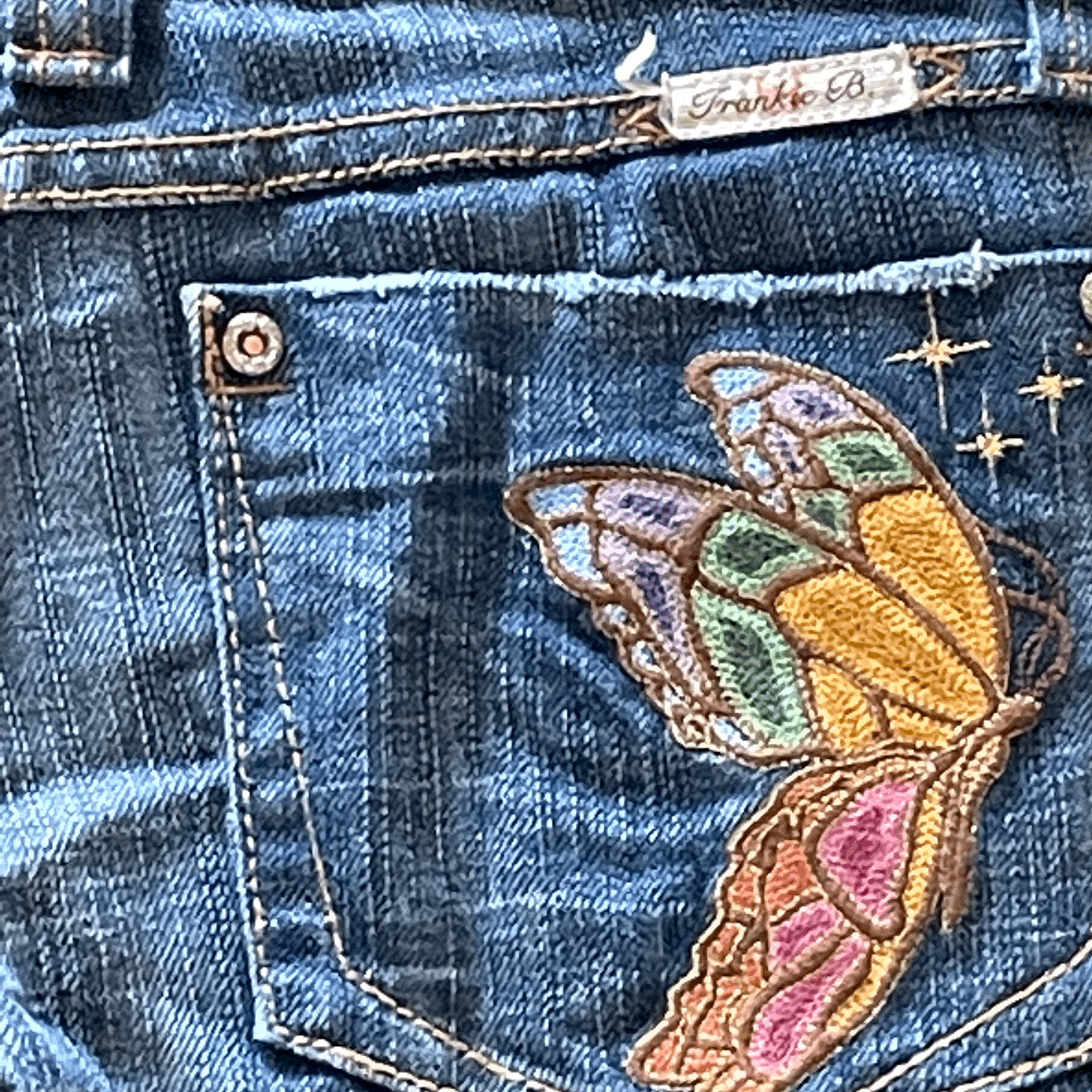 FRANKIE B. Butterfly Embroidered Denim Jeans!