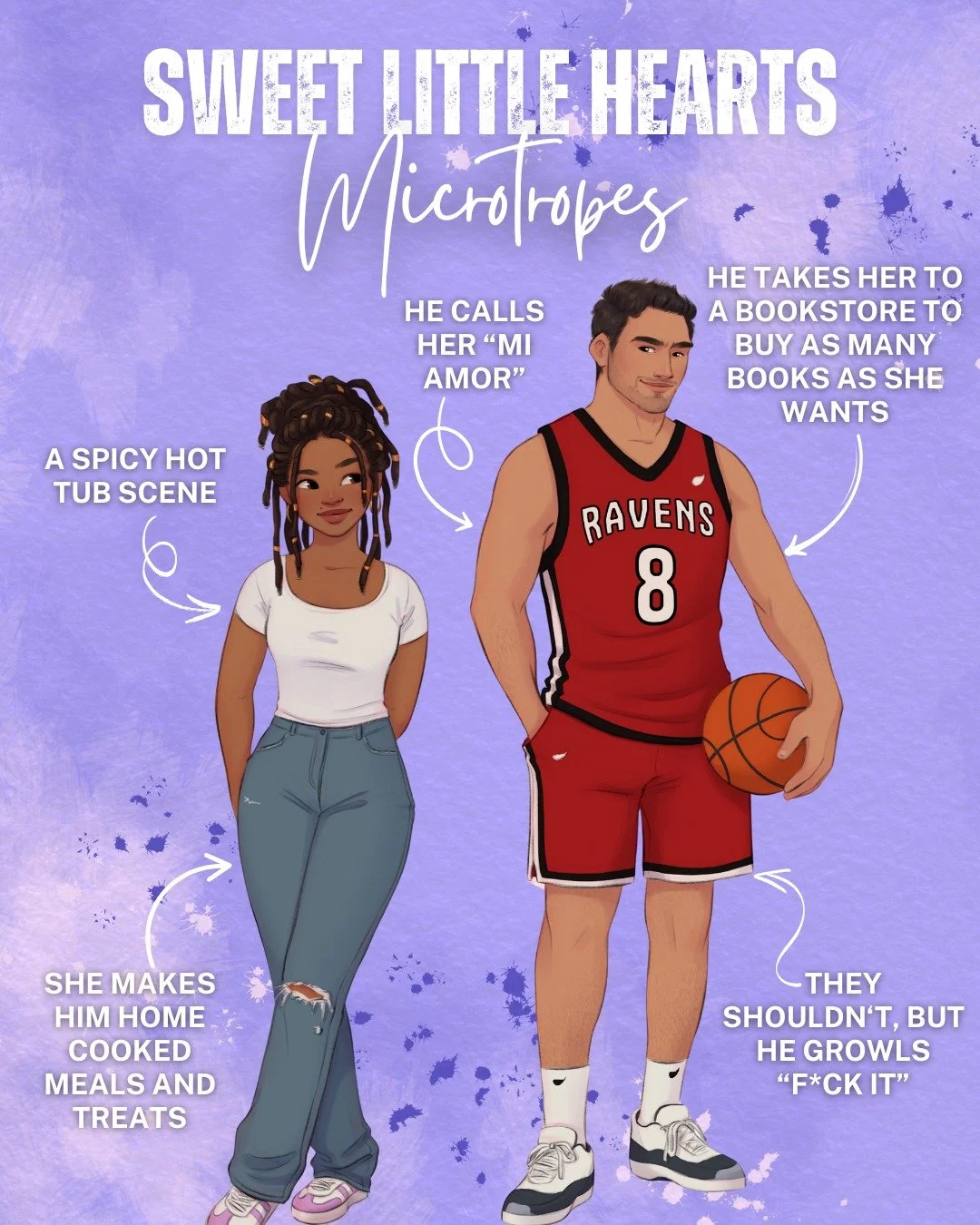 Microtropes you'll find in Sweet Little Hearts 📖🍰💜

Releasing on December 30th, but you can preorder now!

🏀 Basketball Romance
💖 Single Dad + Nanny
🫱🏾&zwj;🫲🏽 Interracial Romance
🌞 Grumpy + Sunshine
✨ Mutual Yearning
🥹 Emotional
❤️&zwj;🔥 