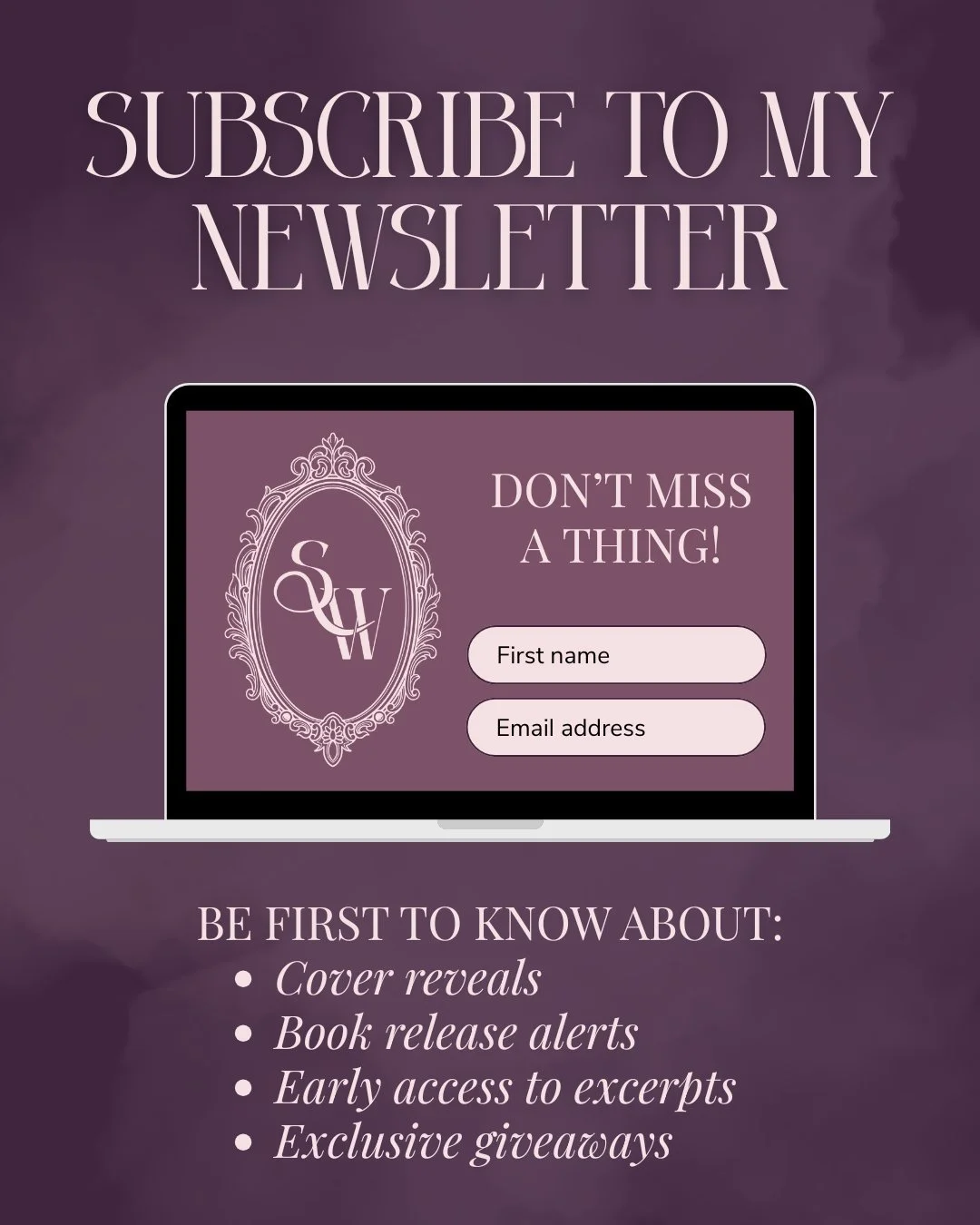 Want to be first to know about cover/art reveals, book release alerts, get early access to excerpts, and partake in exclusive giveaways?

Subscribe to my newsletter through the link in my bio!
 
I share writing updates, travels, fun facts about my wr