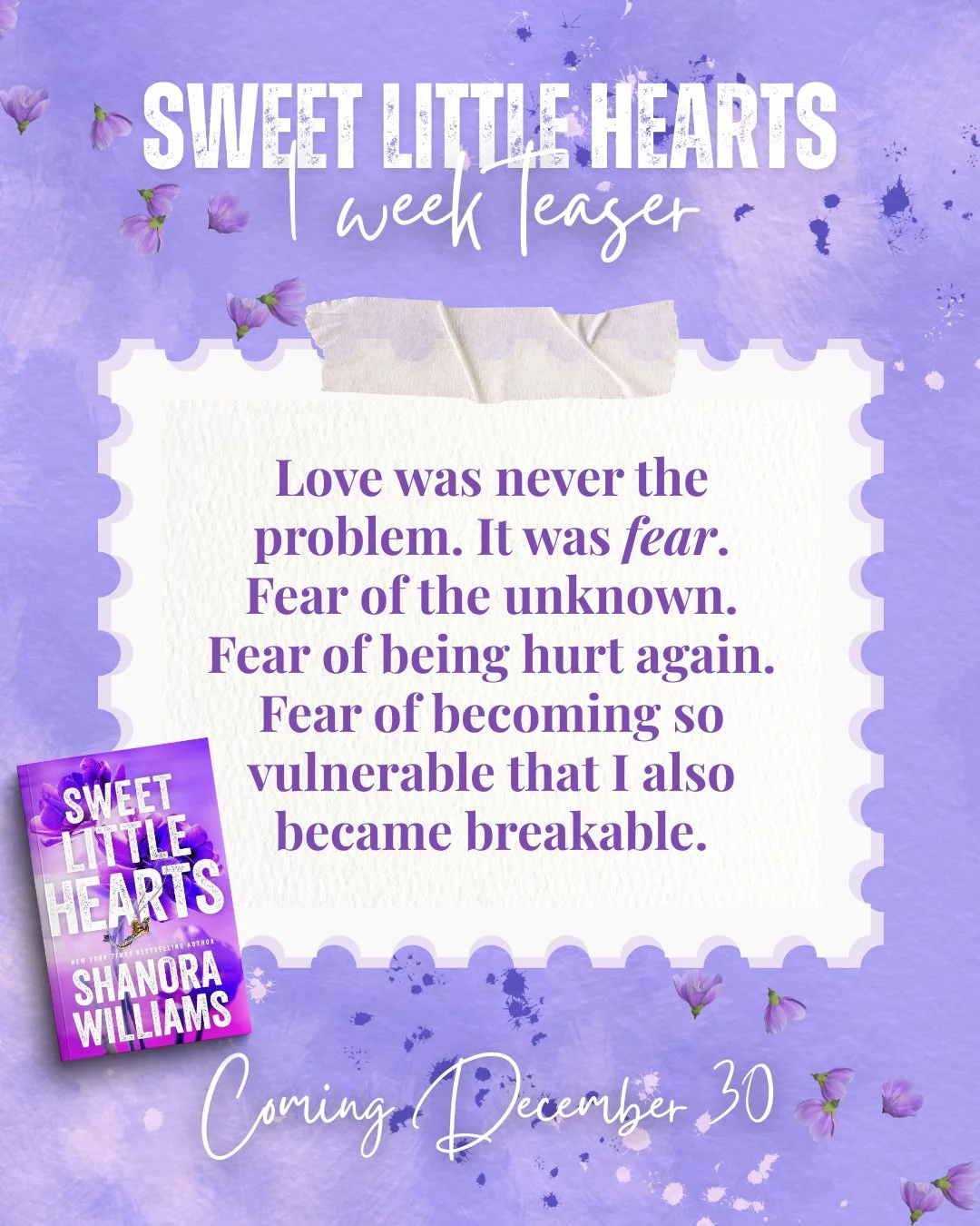 We're only 1 week away from the release of Sweet Little Hearts! 🥰

Coming December 30, Sweet Little Hearts is available for preorder now!

🏀 Basketball Romance
💖 Single Dad + Nanny
🫱🏾&zwj;🫲🏽 Interracial Romance
🌞 Grumpy + Sunshine
✨ Mutual Ye