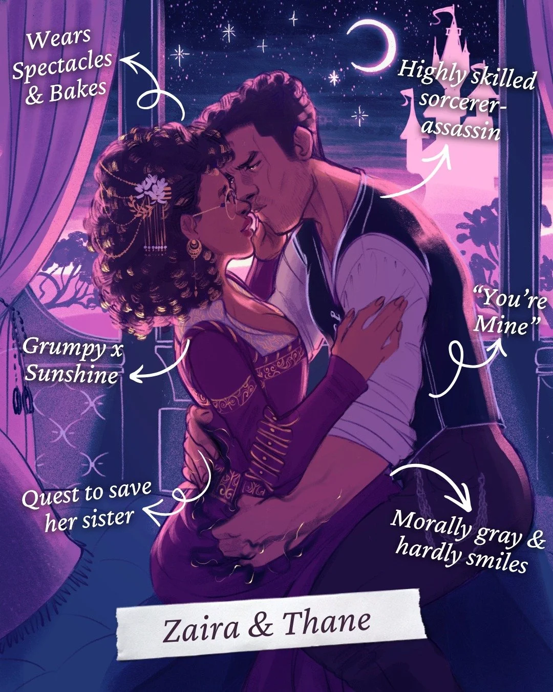 💜✨ MAYHEM ART REVEAL ✨💜

When I saw this piece I commissioned from @themoonborn.illustrations I got teary eyed. This is such a gorgeous work of art!!! 

&bull; My sweet baker Zaira and her ruthless sorcerer-assassin Thane (who for once isn't in his