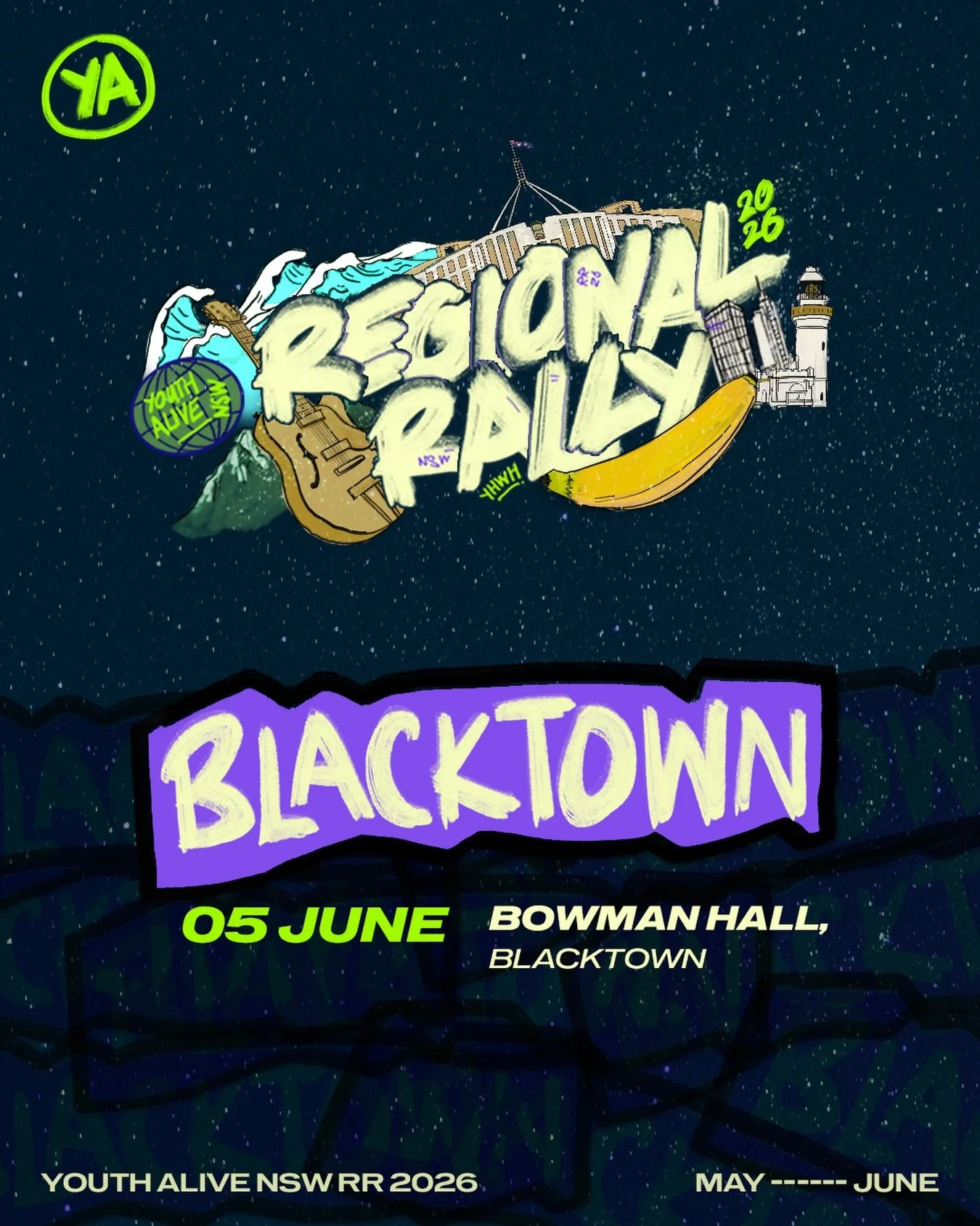 🚨 NO YOUTH THIS FRIDAY 🚨

This Friday we&rsquo;re heading to the Youth Alive Blacktown Regional Rally and we&rsquo;d love for you to join us! 🔥

📍 Bowman Hall, Blacktown
🕖 7PM

What can you expect?

🍔 Food vendors
👕 Merch
🙌 Worship
🎤 Perform