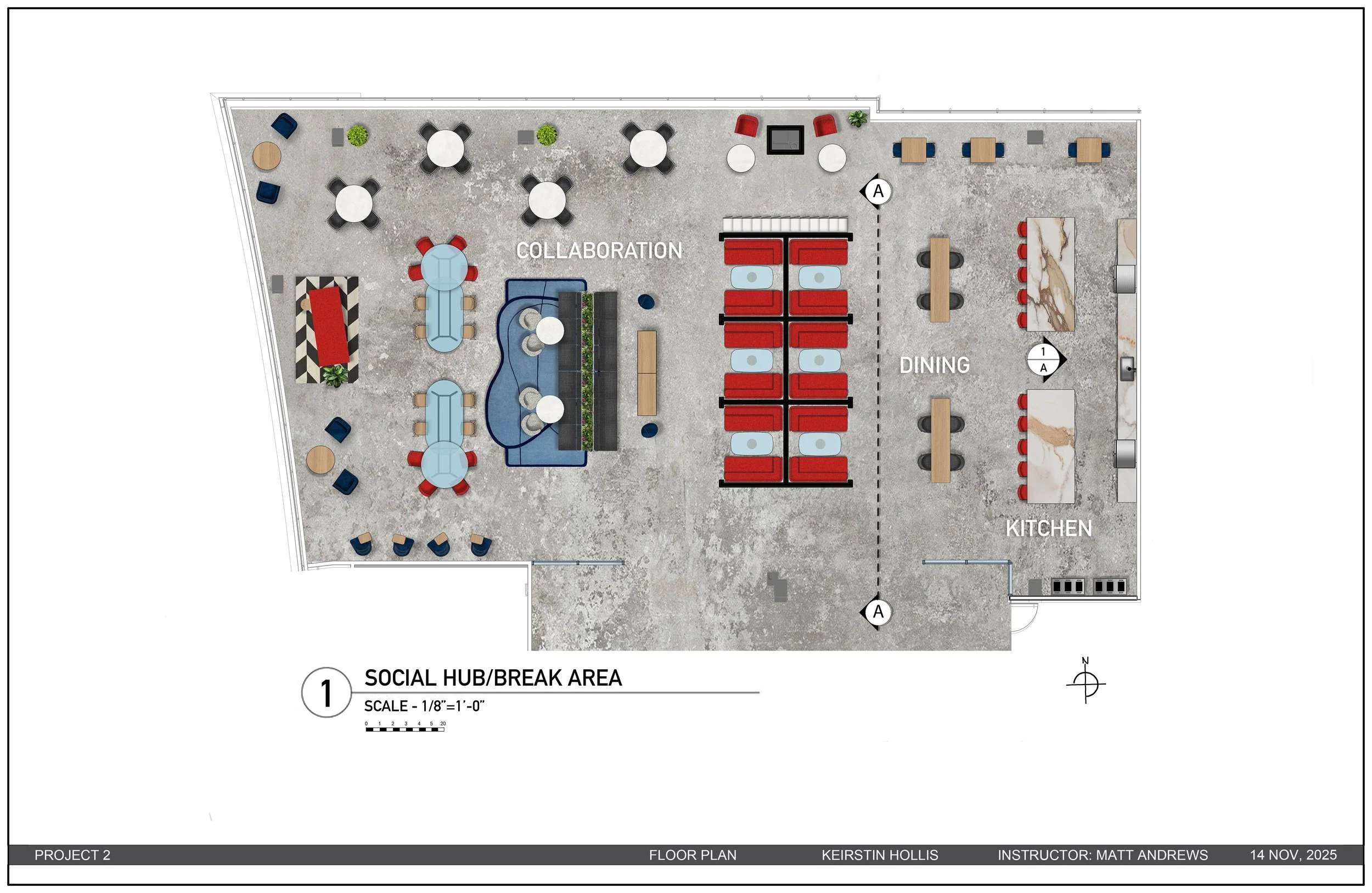 Floor Plan for Social Hub - Revit/Photoshop