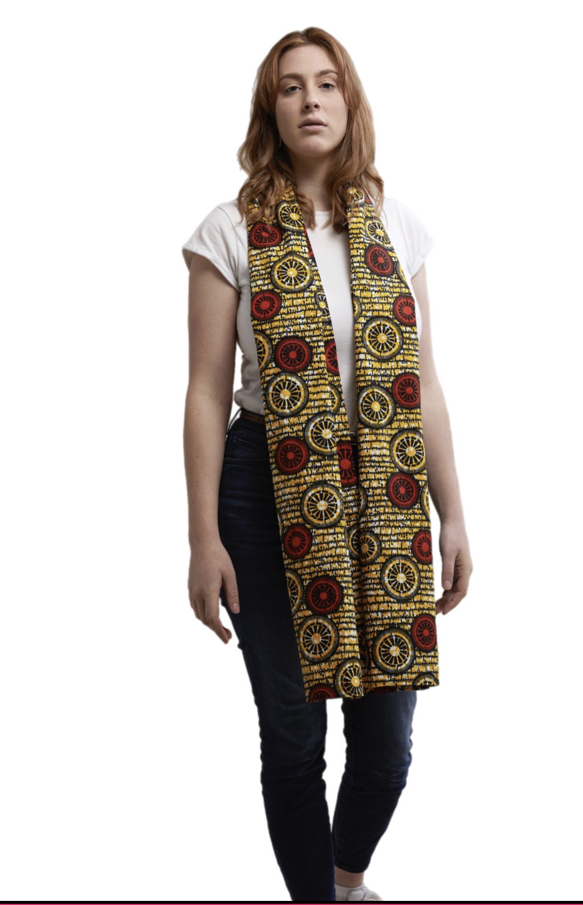 Yellow & red scarf-headwrap