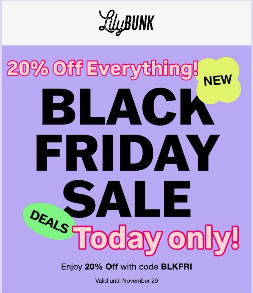 Yep yep! We&rsquo;re joining in on the Black Friday fun with 20% off ALL handmade items &mdash; today only! 🎉

Just enter code BLKFRI at checkout, and we&rsquo;ll have your cozy goodies shipped out next week.

Happy Thanksgiving, happy shopping, and