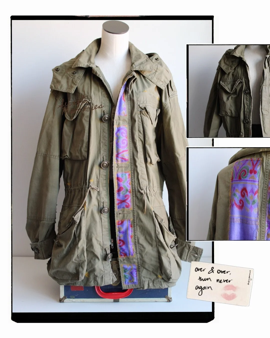 A little cut, a little stitch, and some silk worked into this well-loved army jacket ✂️🧵

My friend/client mailed it to me and said, &ldquo;Go ahead and LilyBUNK it.&rdquo; It came with holes, tears, and a whole lot of life already lived 🧥✨ I patch