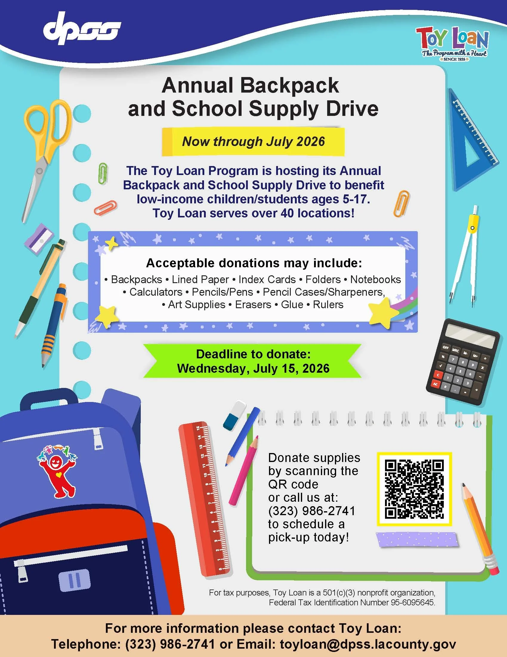 DPSS Toy Loan  - Annual Backpack and School Supply Drive