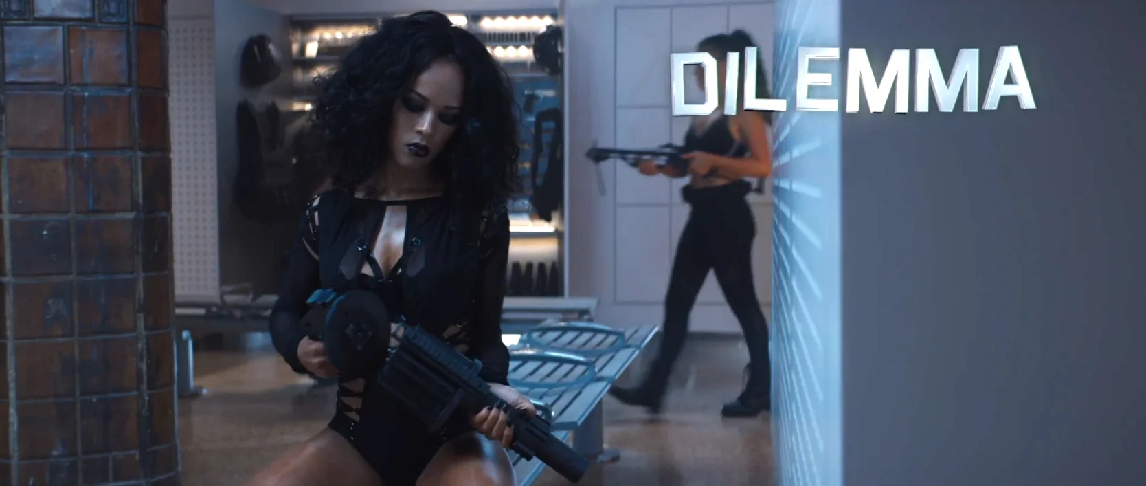 Serayah McNeil wearing BAO TRANCHI bodysuit for Taylor Swift "Bad Blood" Music Video