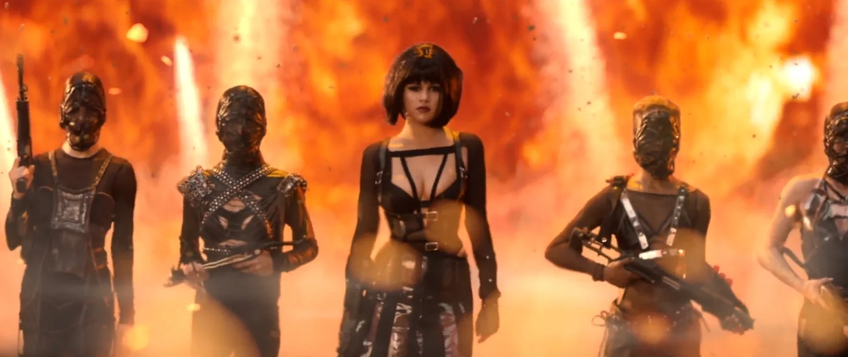 Selena Gomez as "Arsyn" wearing BAO TRANCHI Bodysuit for Taylor Swift "Bad Blood" Music Video