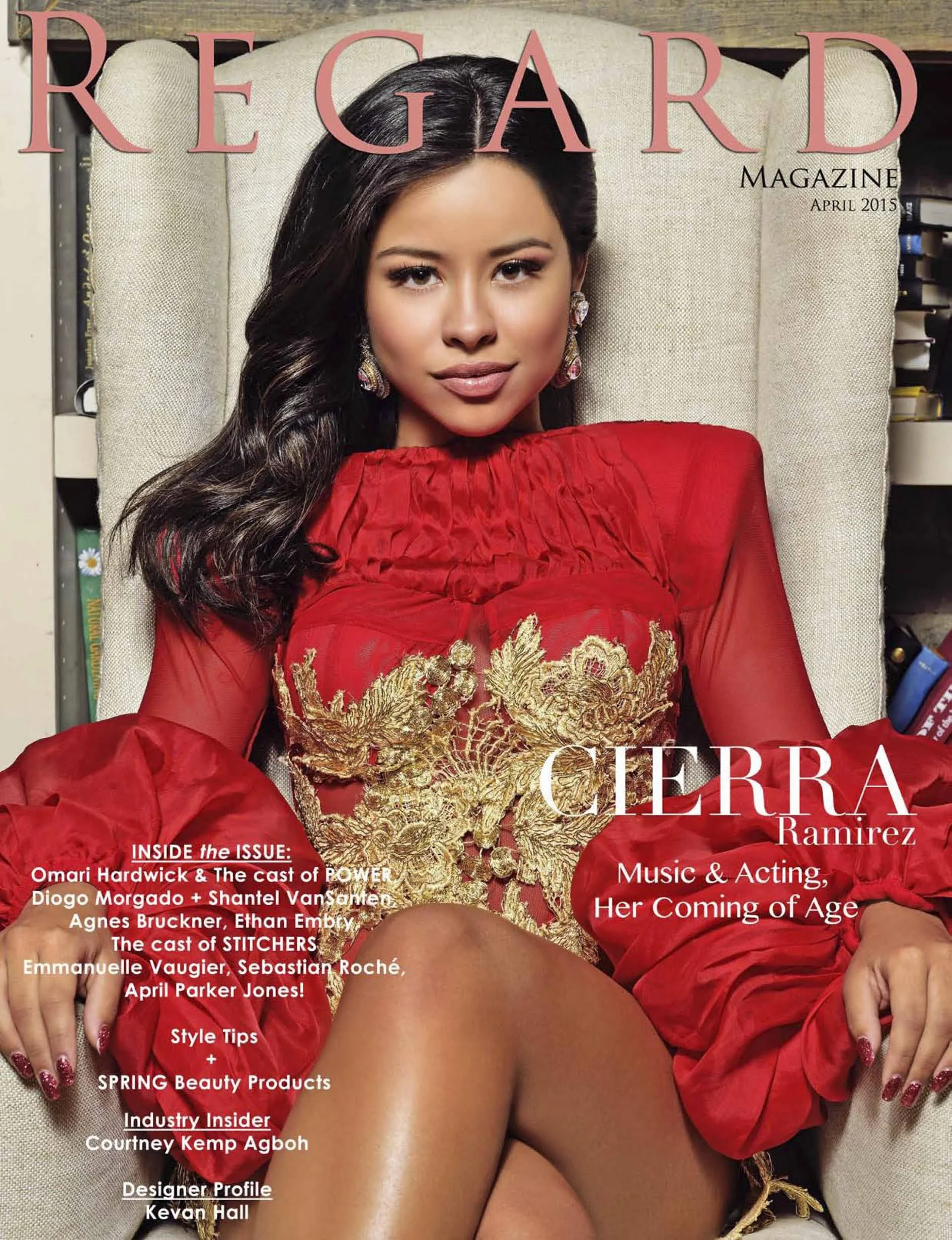 Cierra Ramirez in BAO TRANCHI red silk organza & gold leafed bodysuit jumper for REGARD Magazine (www.RegardMag.com) Photographer:  Dimitry Loiseau