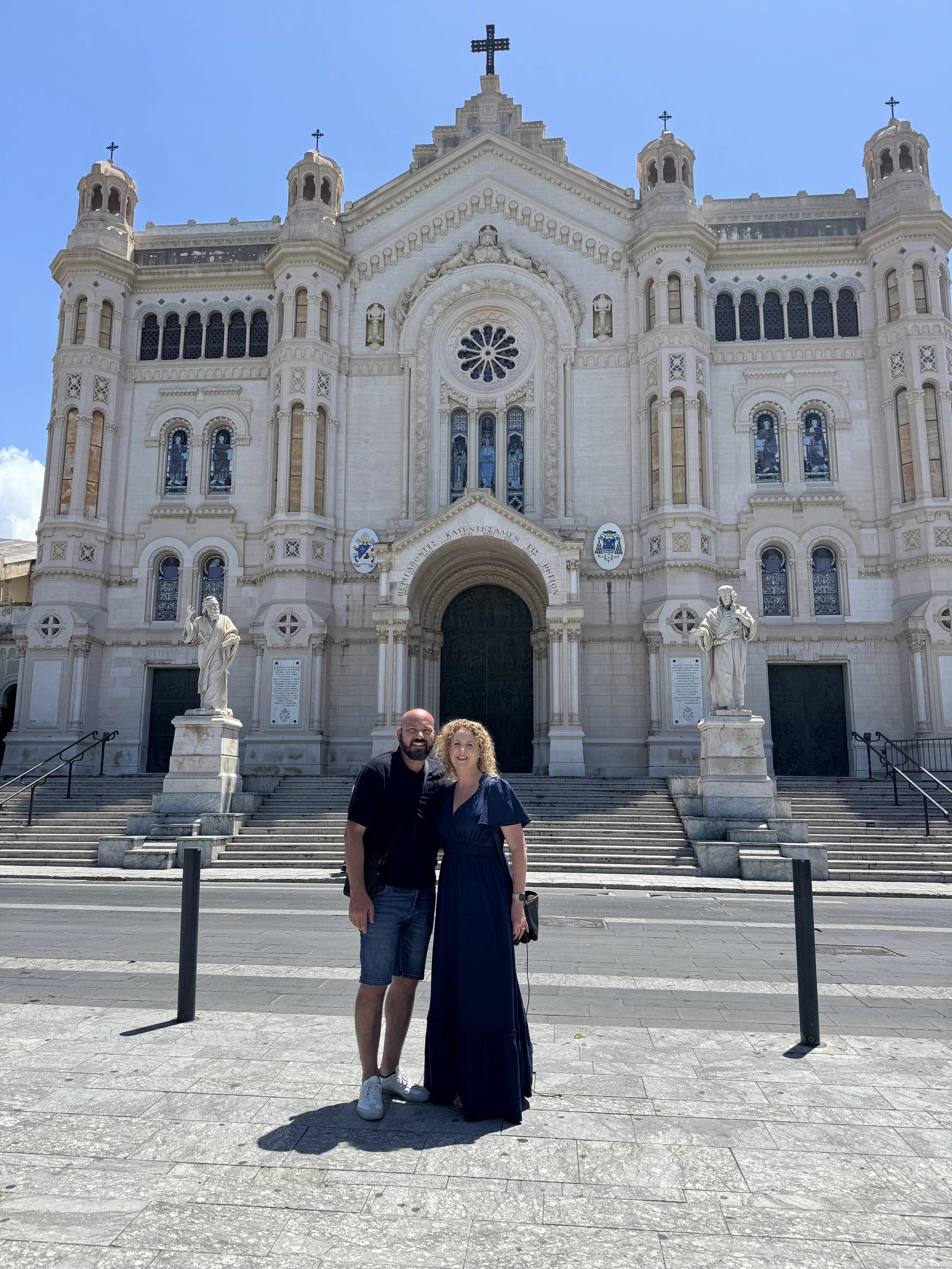 Holly and Angelo in front of the Cathedral of Reggio Calabria