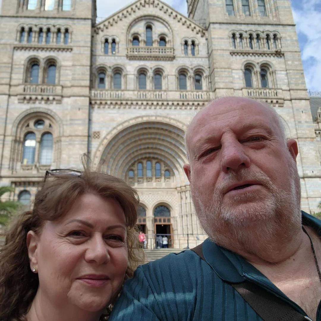 HollyDay Travel testimonial from client Jo Noteboom with a photo of her and her husband from their European holiday