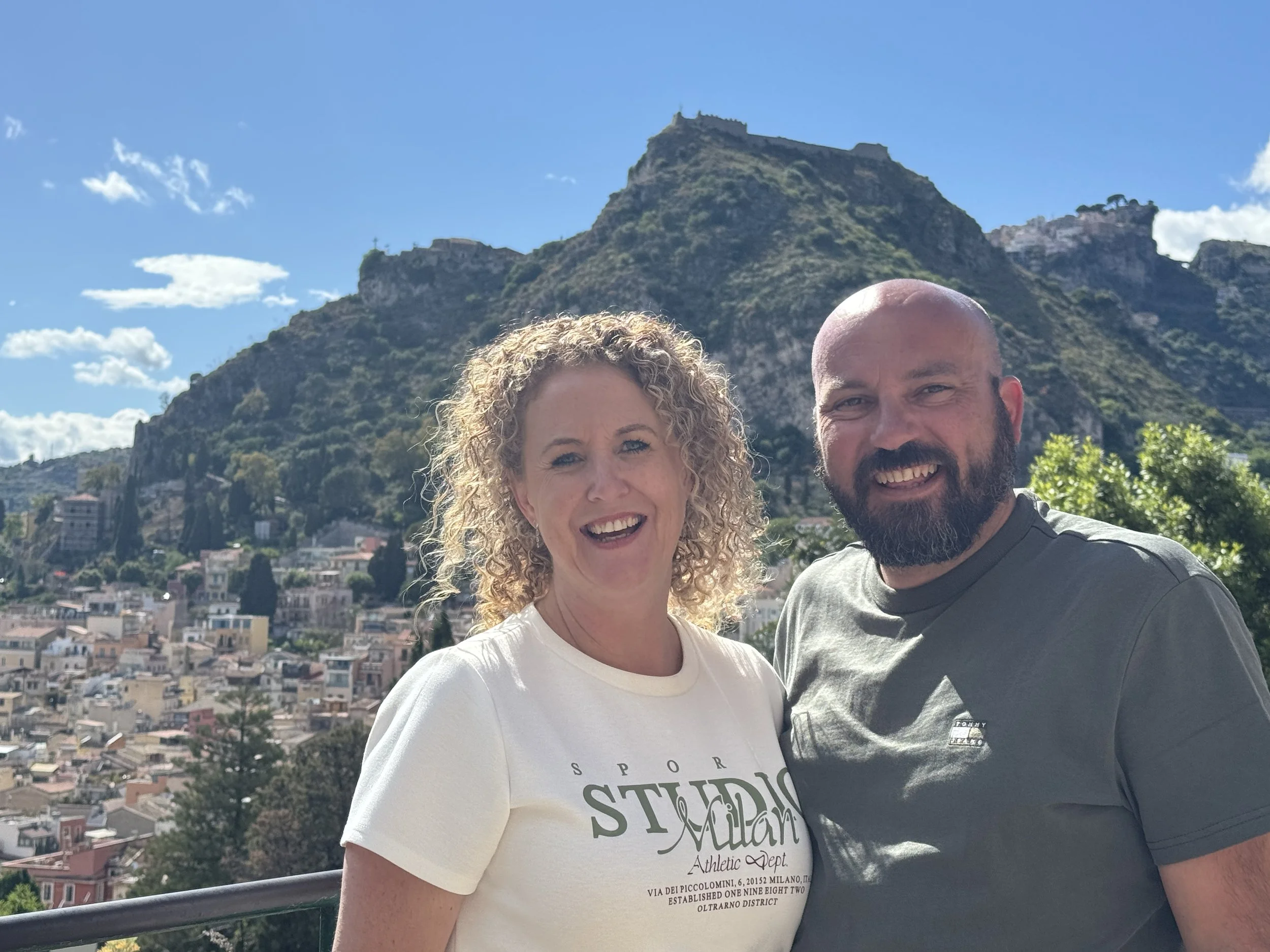 Holly and Angelo of HollyDay Travel in Taormina during their hosted small group tour in Southern Italy
