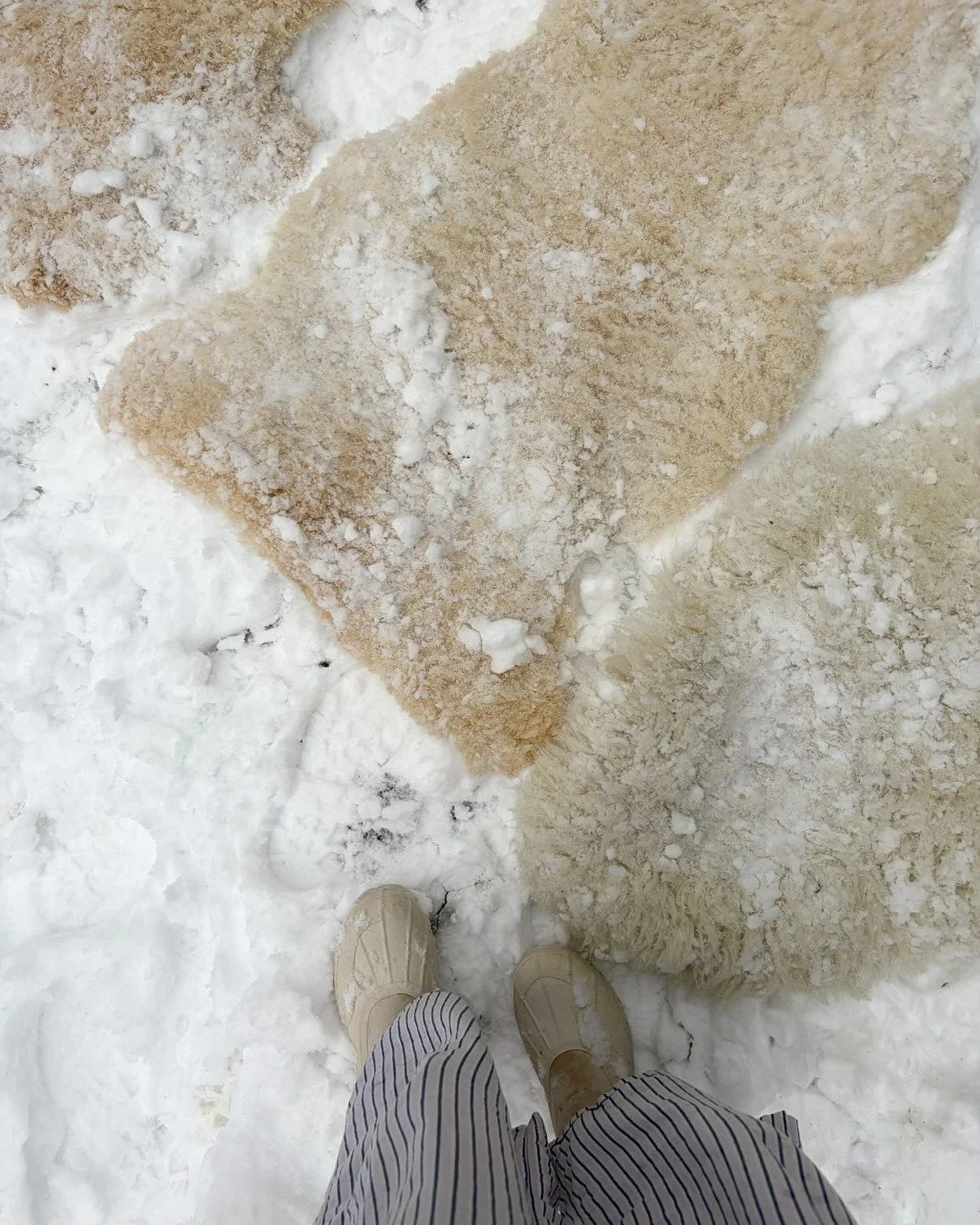 last week @cats.and.boys laid our sheepskins in the snow and took some gorgeous photos. Watching them like that, we realized how little rituals can make such a big difference....for the sheepskin and for us too.

This Sunday, I&rsquo;m stepping outsi