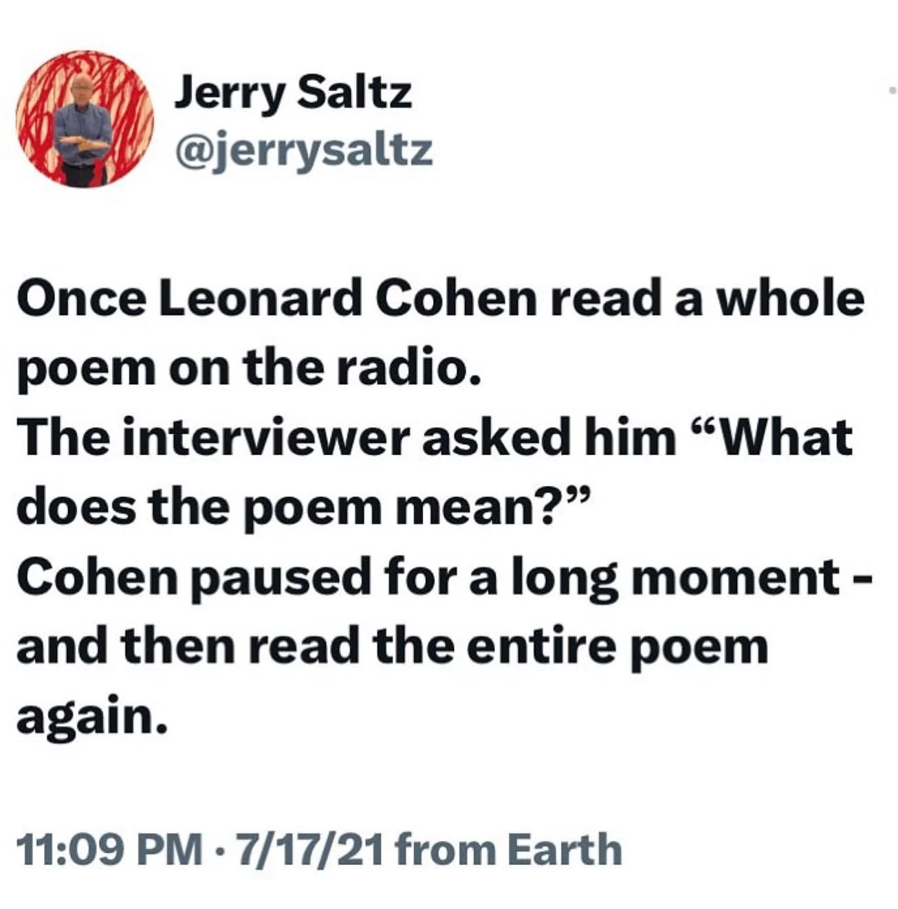 A PUNCH IN THE DARK 

If you could convey the enormity of everything you&rsquo;re compelled to express in plain language, why would you bother writing a poem or song? 

Songs and poems burst out of us precisely when, as poet #annesexton says, we have
