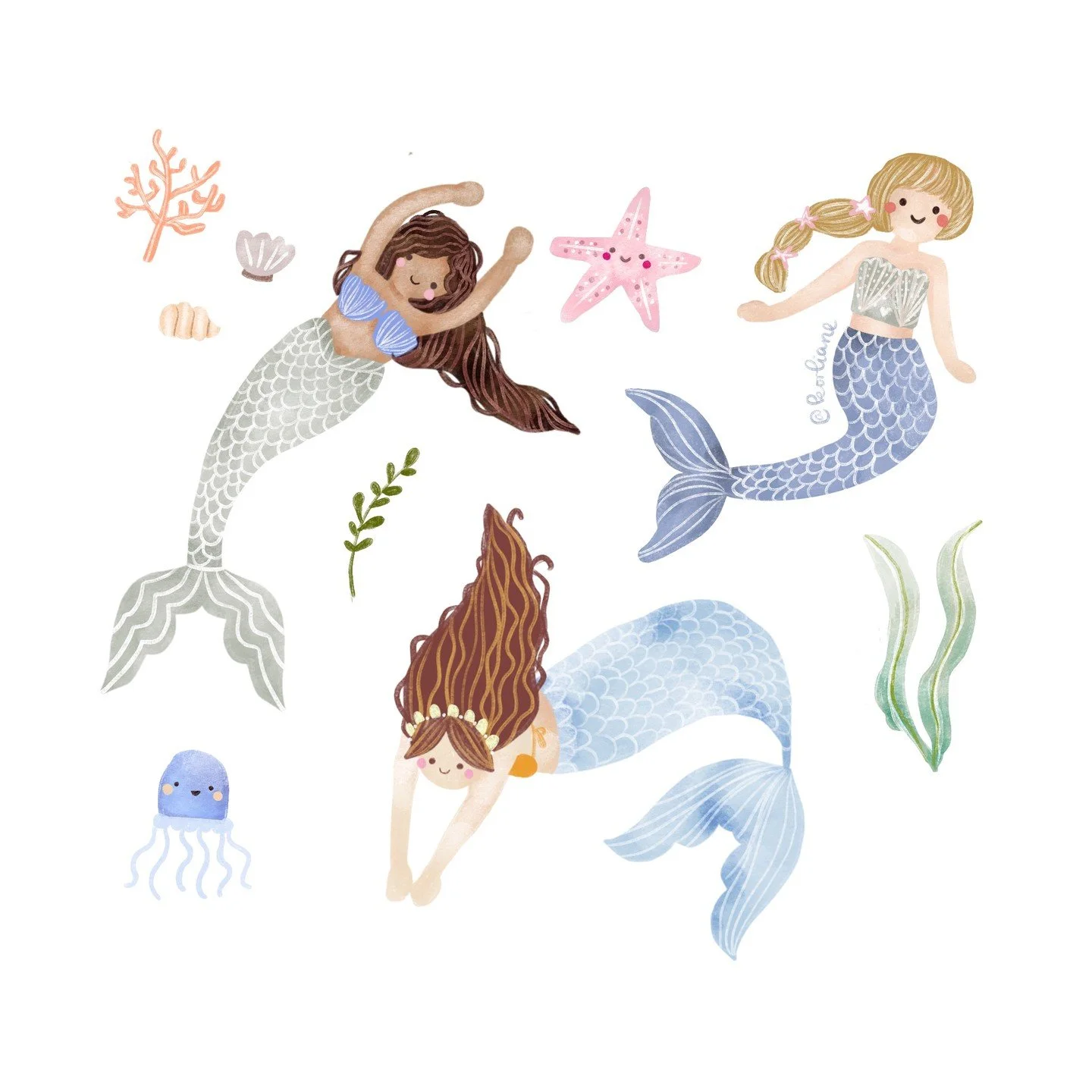 Diese Meerjungfrauen-Illustration hat mir so viel Spa&szlig; gemacht &ndash; vor allem die pastellene Farbpalette hat es mir angetan 🥰 Die Illustrationen habe ich f&uuml;r meinen Etsy-Shop @petitelilli.co erstellt &ndash; es sind supers&uuml;&szlig;