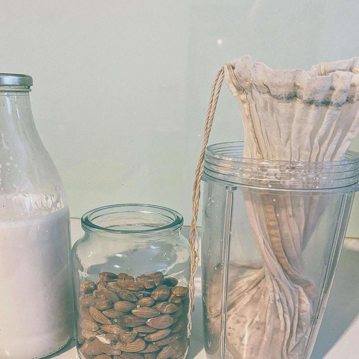 Fresh homemade almond milk- so easy to make and much cheaper than buying it. No extra ingredients- just almonds and water!  Tastes yummy too!  Reach out if you want recipe or other healthy food ideas. As a health coach, I am here to support you in ma