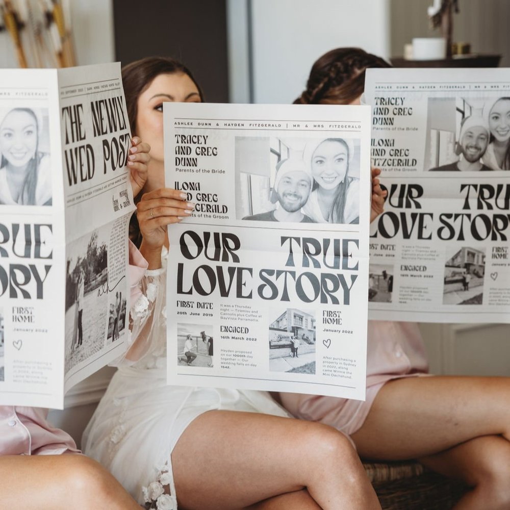 personalised wedding newspapers styling by Honey Lane Events