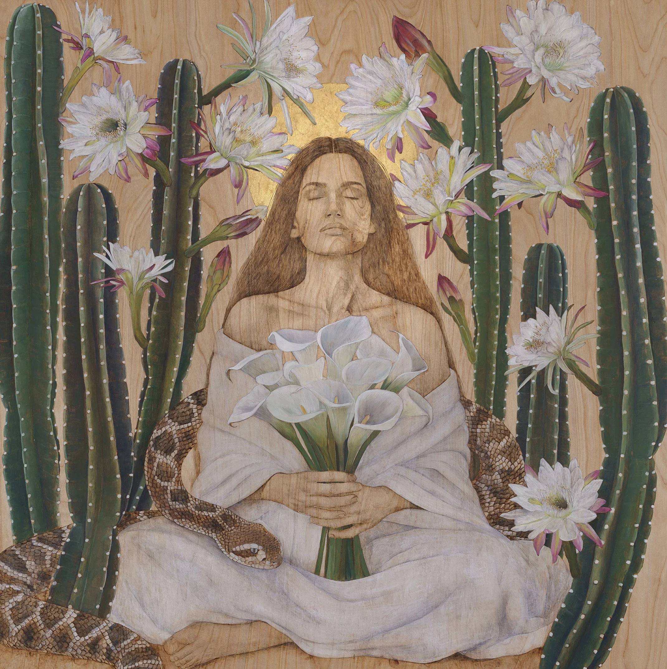Desert Madonna
Woodburning/Wax Pigment/Gold Leaf
36 x 36 in.