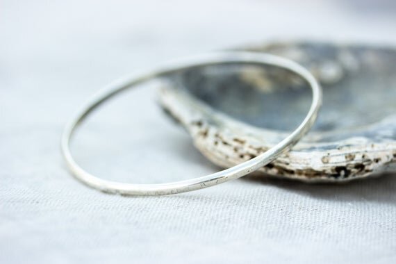 Sterling silver textured slim bangle