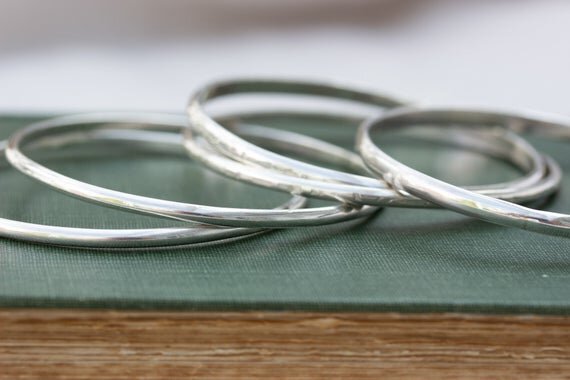 silver stacking bangles handmade bracelets