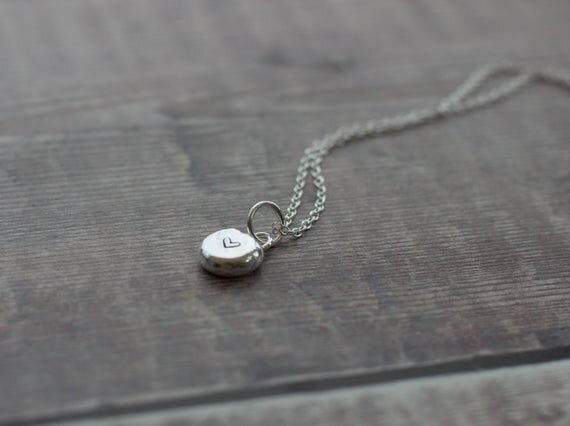 Recycled Sterling silver heart stamped pendant silver nugget pendant , silver pebble pendant