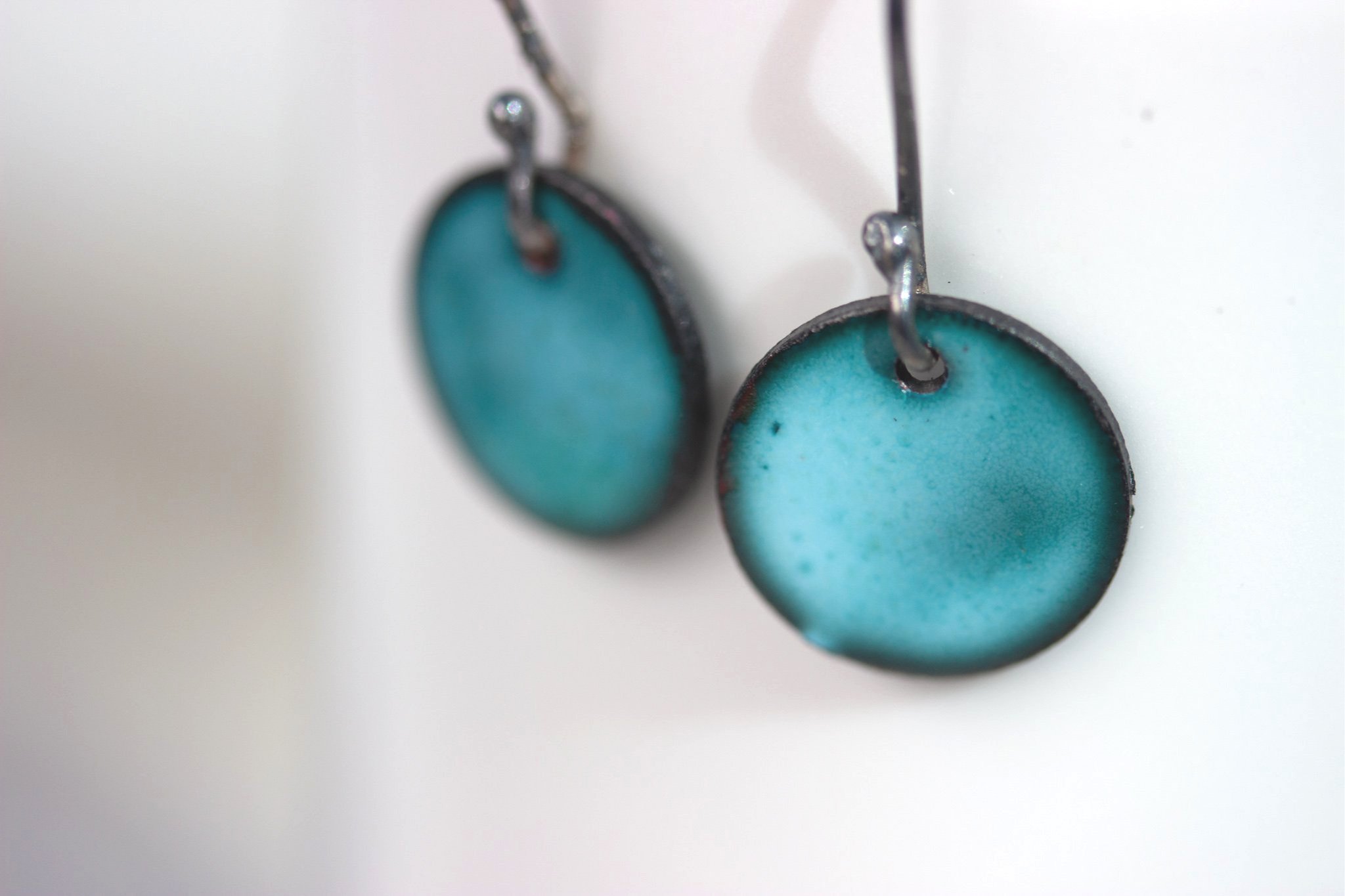 Bright blue circle enamel earrings