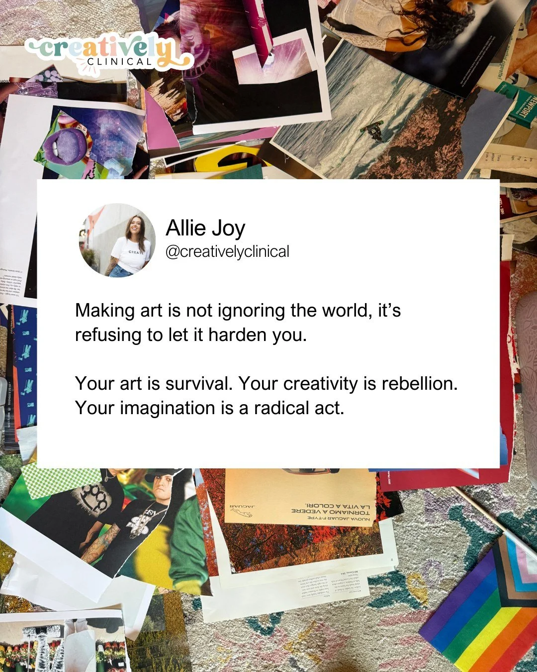 Making art is resistance. It&rsquo;s choosing softness when the world feels sharp. It&rsquo;s saying: I will not let the weight of the world numb me into silence.

When you paint, collage, sing, write, or doodle, you&rsquo;re keeping your heart alive