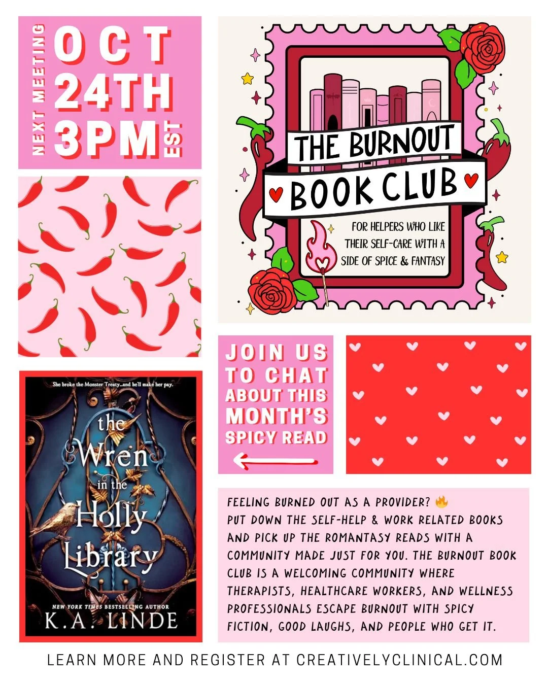 📚✨ Burnout Book Club update! ✨📚

The votes are in and our next read is The Wren in the Holly Library by @authorkalinde 

Kierse is a thief with a dangerous heist: break into the Holly Library&hellip; and survive the monsters inside. Vampires, warlo