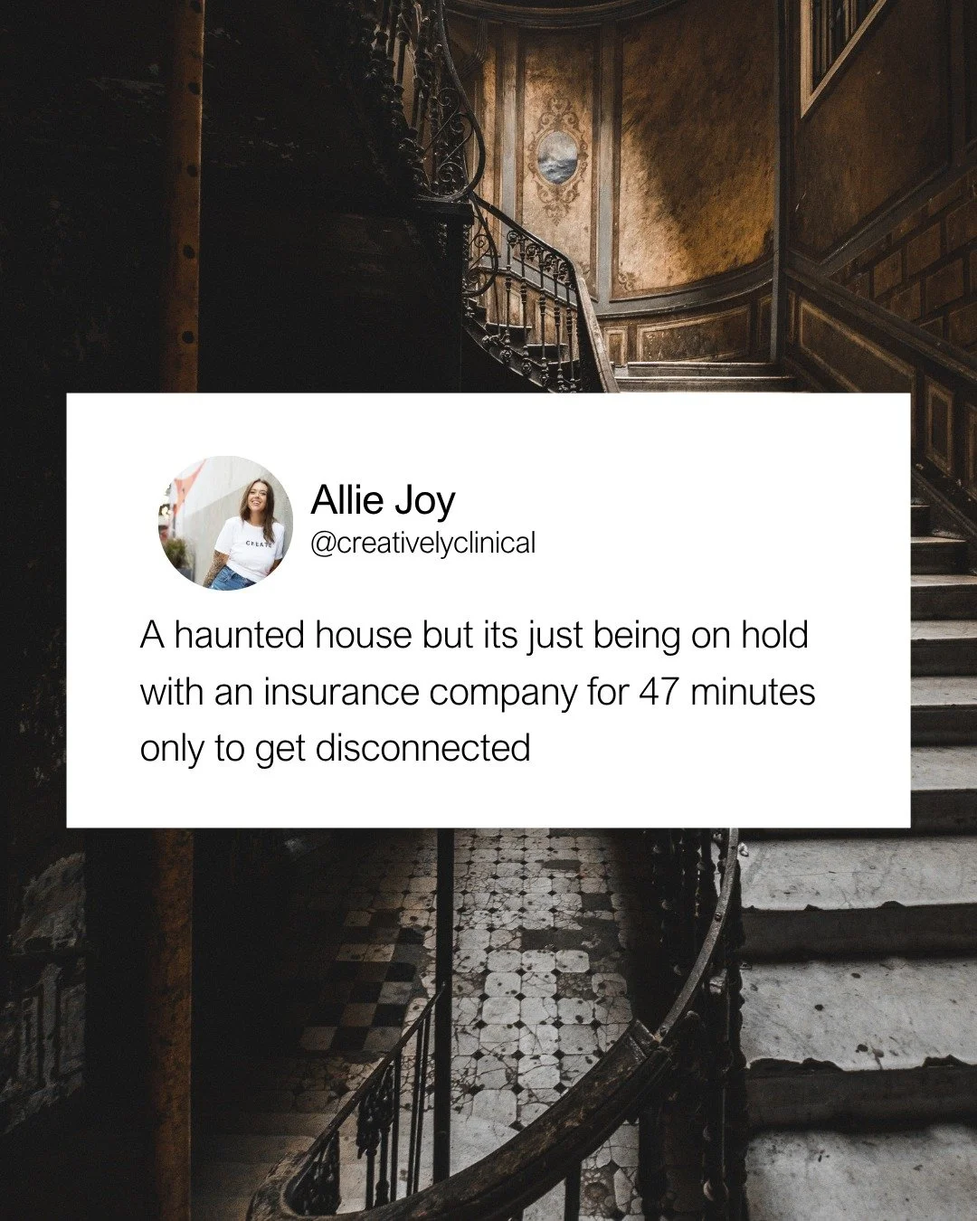 insurance: scarier than any haunted house 👻

between hold music that haunts your dreams, &ldquo;claim denied&rdquo; messages with zero context, and credentialing chaos that makes no sense... it&rsquo;s no wonder therapists are exhausted before the f