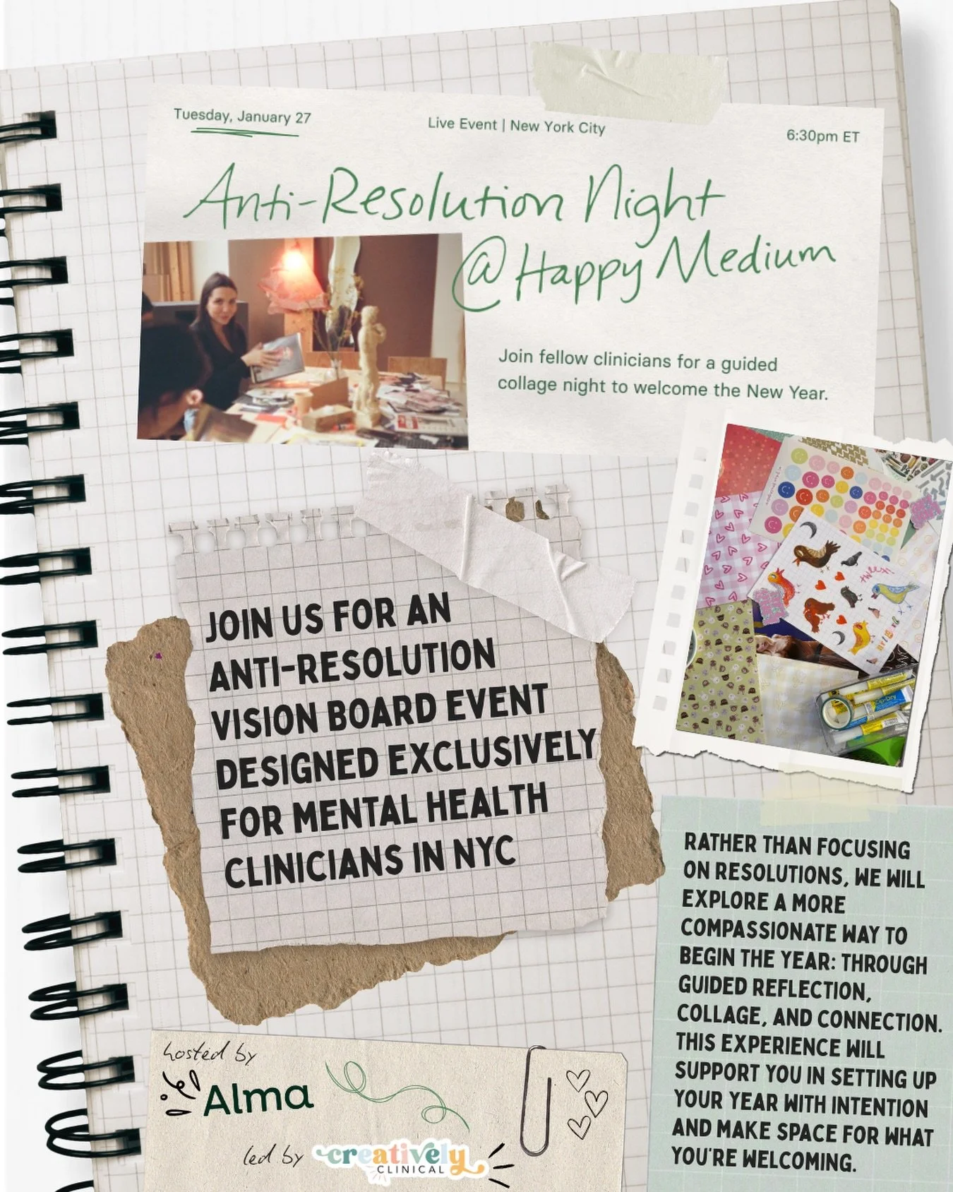 Friendssss I am SO excited to share that I&rsquo;m hosting an Anti-Resolution Vision Board event for mental health clinicians this month in NYC! This is a space intentionally designed for therapists who want to begin the year with more care and less 