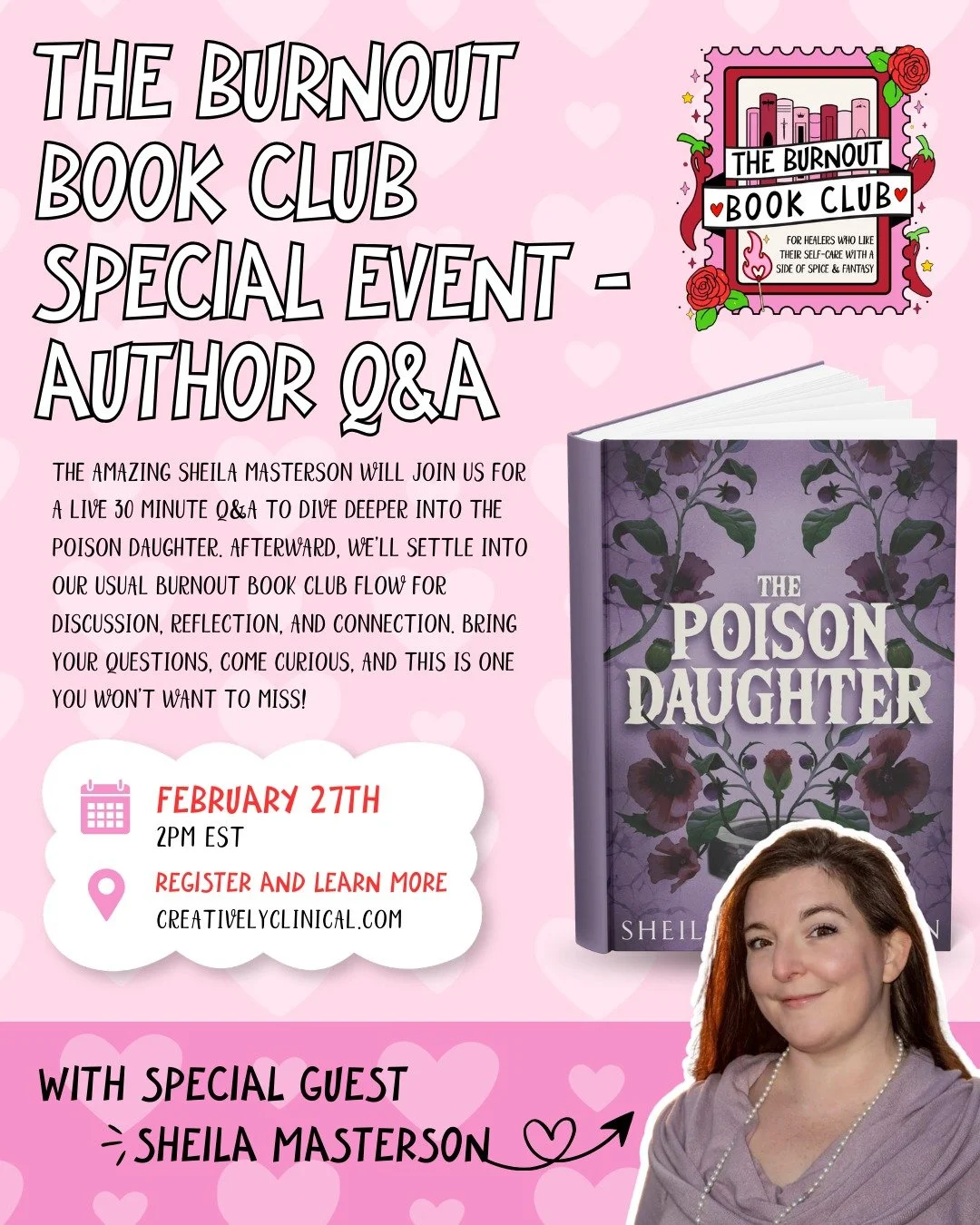 ✨ BIG NEWS, Burnout Book Club ✨

This month is extra special!!

We&rsquo;re reading The Poison Daughter and we get to sit down with the author herself, @sheilareadsandwrites, for a LIVE Q&amp;A. Yes. Actually. 😭✨

Sheila will join us for the first 3