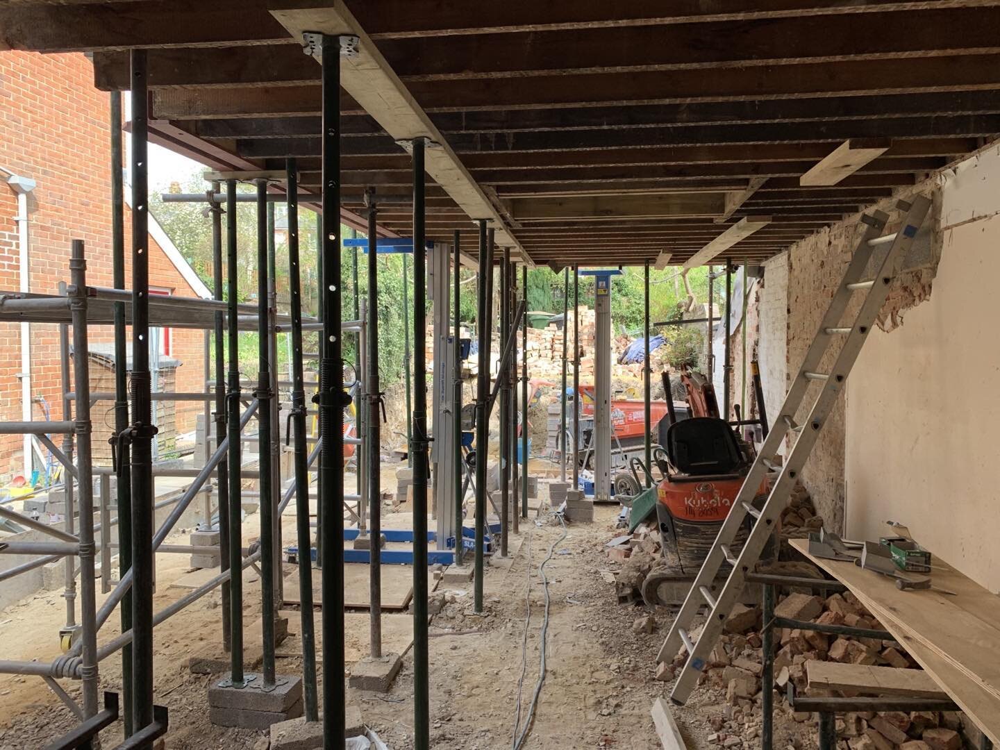 A series of site photos recording works to extend the ground floor of a large Victorian terrace in Fulflood, Winchester. The original house had been divided into two flats and the client sought to return the property to a single house and extend the 