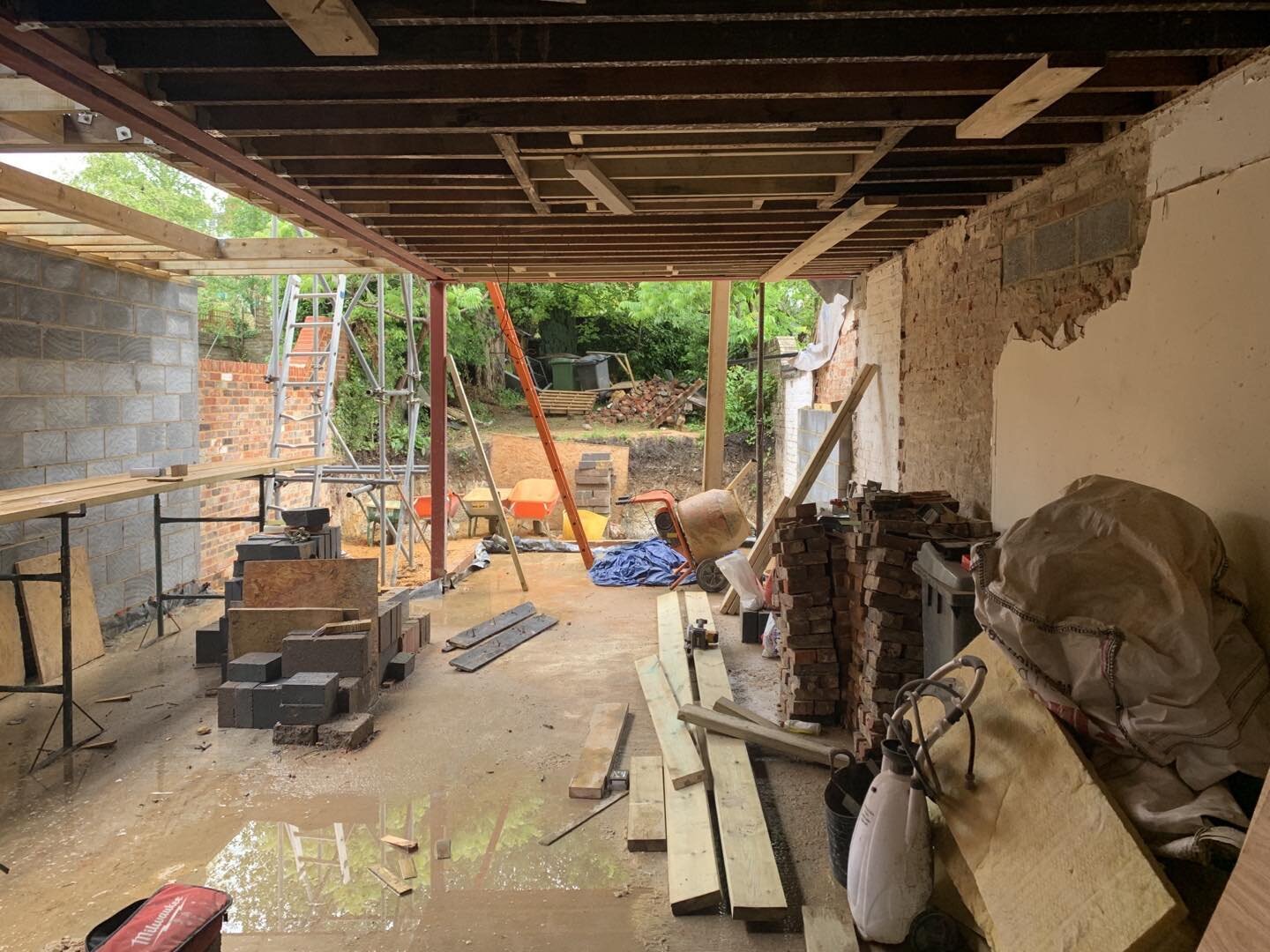 A series of site photos recording works to extend the ground floor of a large Victorian terrace in Fulflood, Winchester. The original house had been divided into two flats and the client sought to return the property to a single house and extend the 
