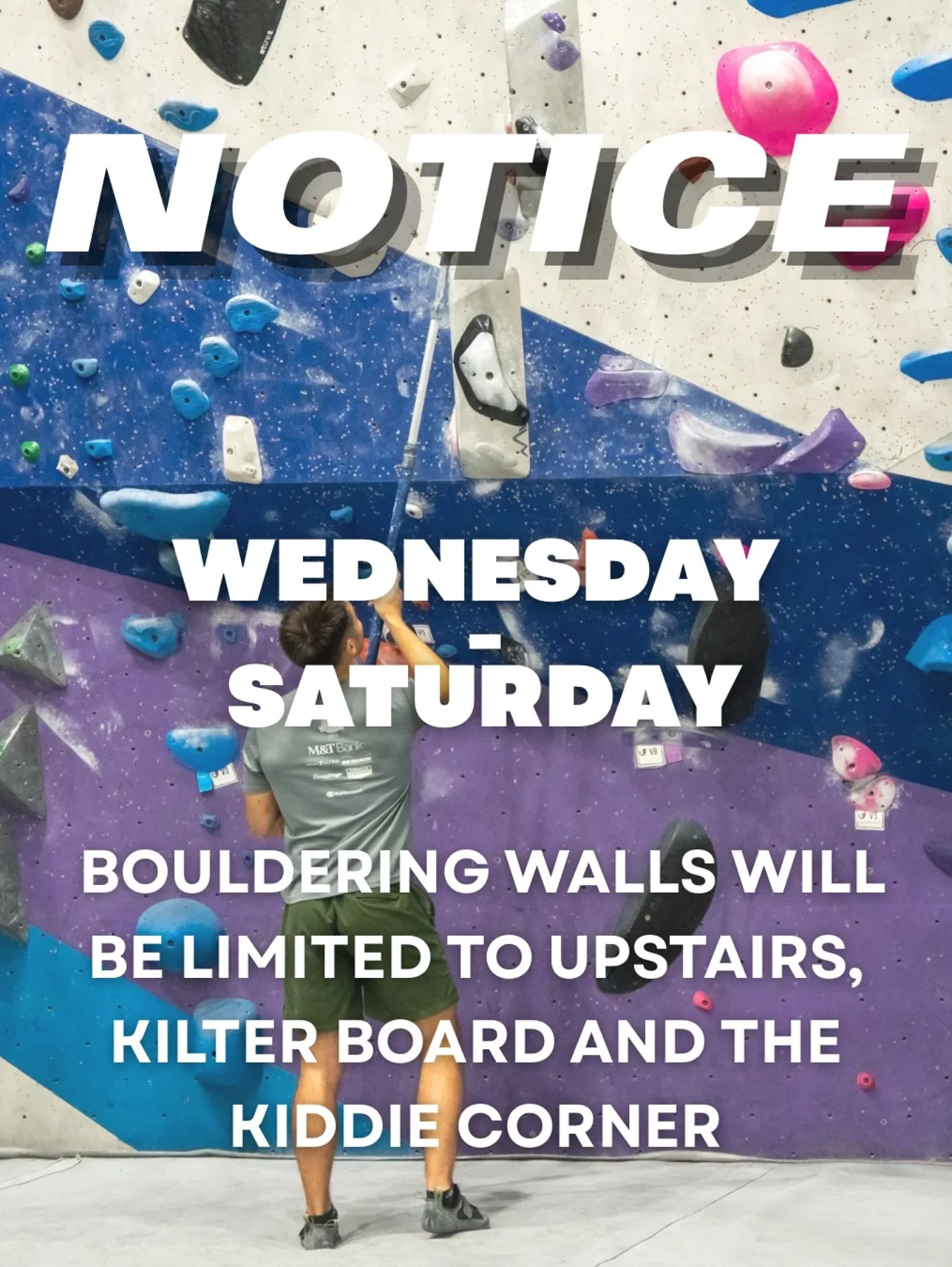 Crimps on the Barbie is on Saturday! To prepare for our community bouldering comp the walls will be stripped starting Wednesday the 24th! Make sure to send your projects before then! However one must not fret because the kiddie corner, upstairs, and