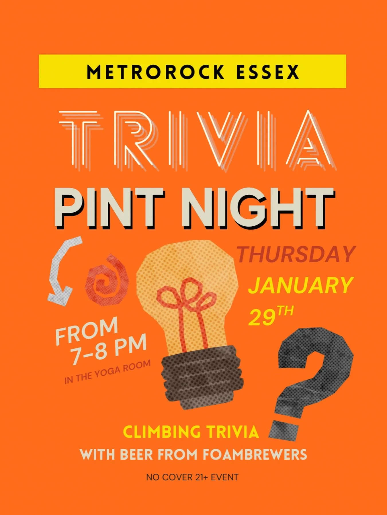 Back again for another trivia pint night! Thursday January 29th come join us in the yoga room from 7-8pm.
