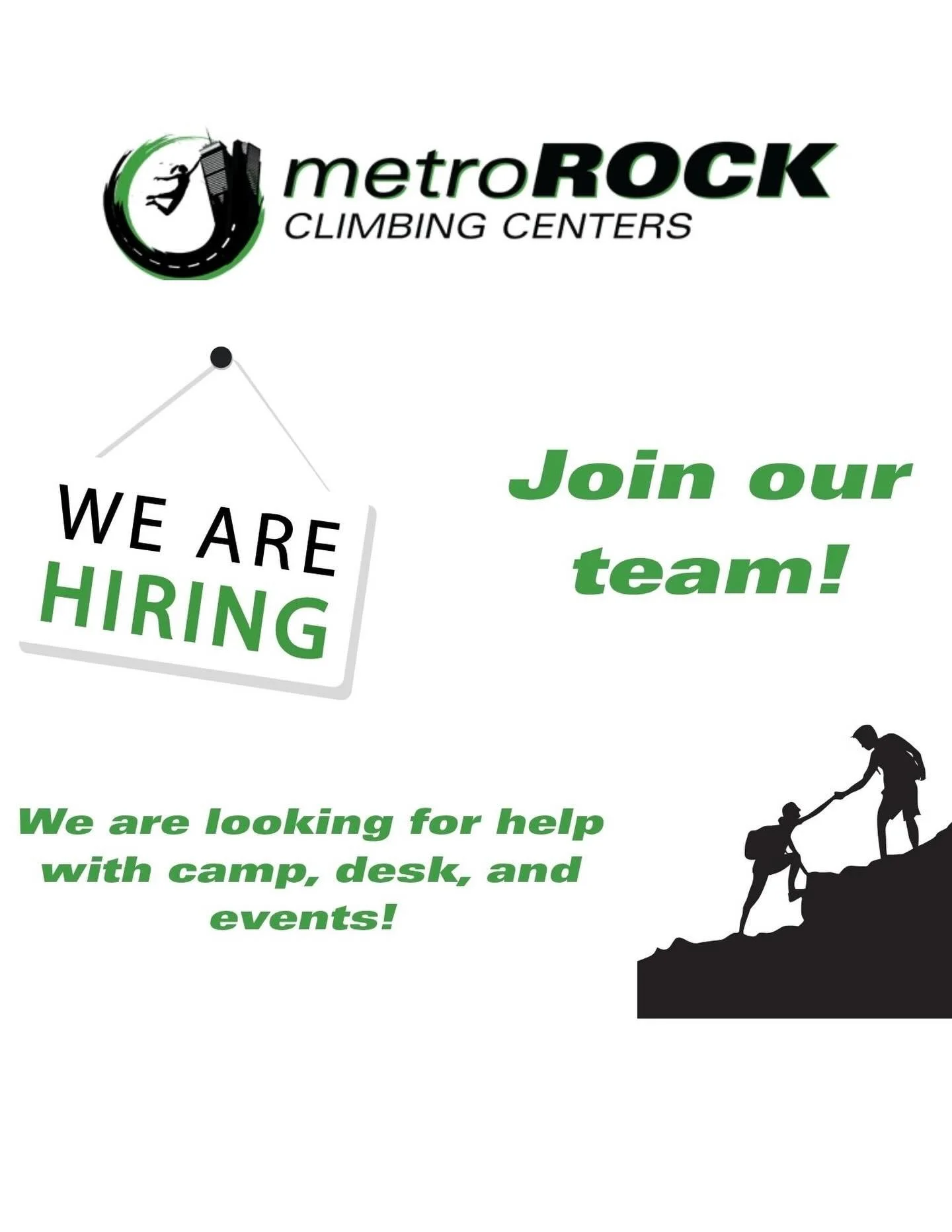 We are hiring! Join our team at MetroRock Vermont. Applications can be found online at vt.metrorock.com