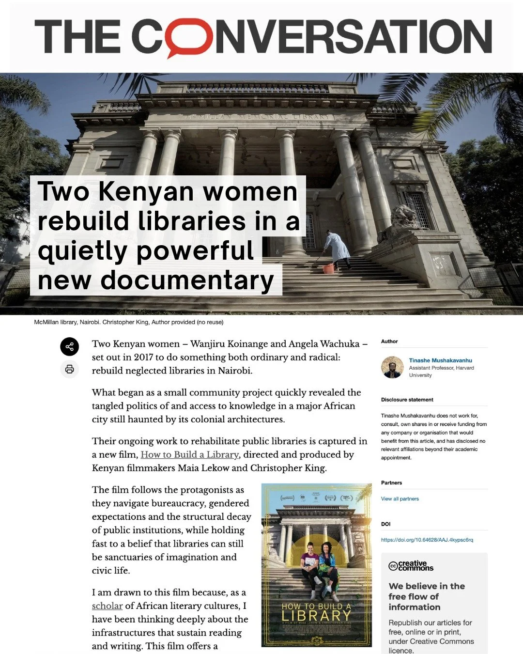 A true honour to read these powerful words by Harvard's Tinashe Mushakavanhu - Review on @theconversationdotcom - link in bio.

#howtobuildalibrary #theconversation #africanfilm #kenyanfilm #booktok #africanwriters