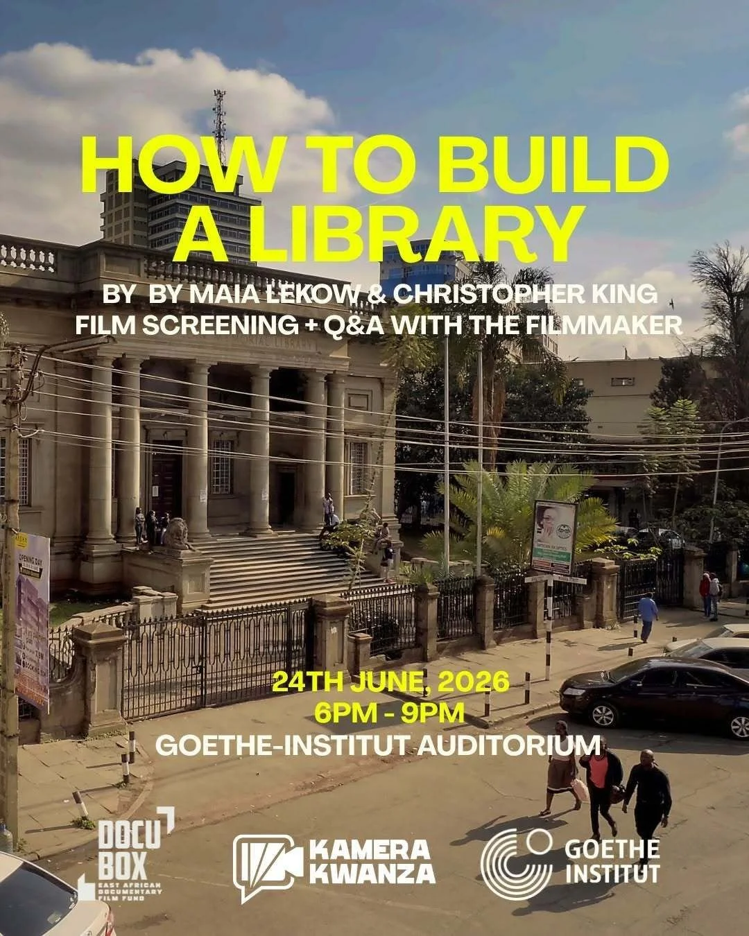 This film was made in Nairobi. About Nairobi. For moments exactly like this one.

How to Build a Library screens at the Goethe-Institut Auditorium on June 24th &mdash; a free public screening with directors Maia Lekow and Christopher King in person f