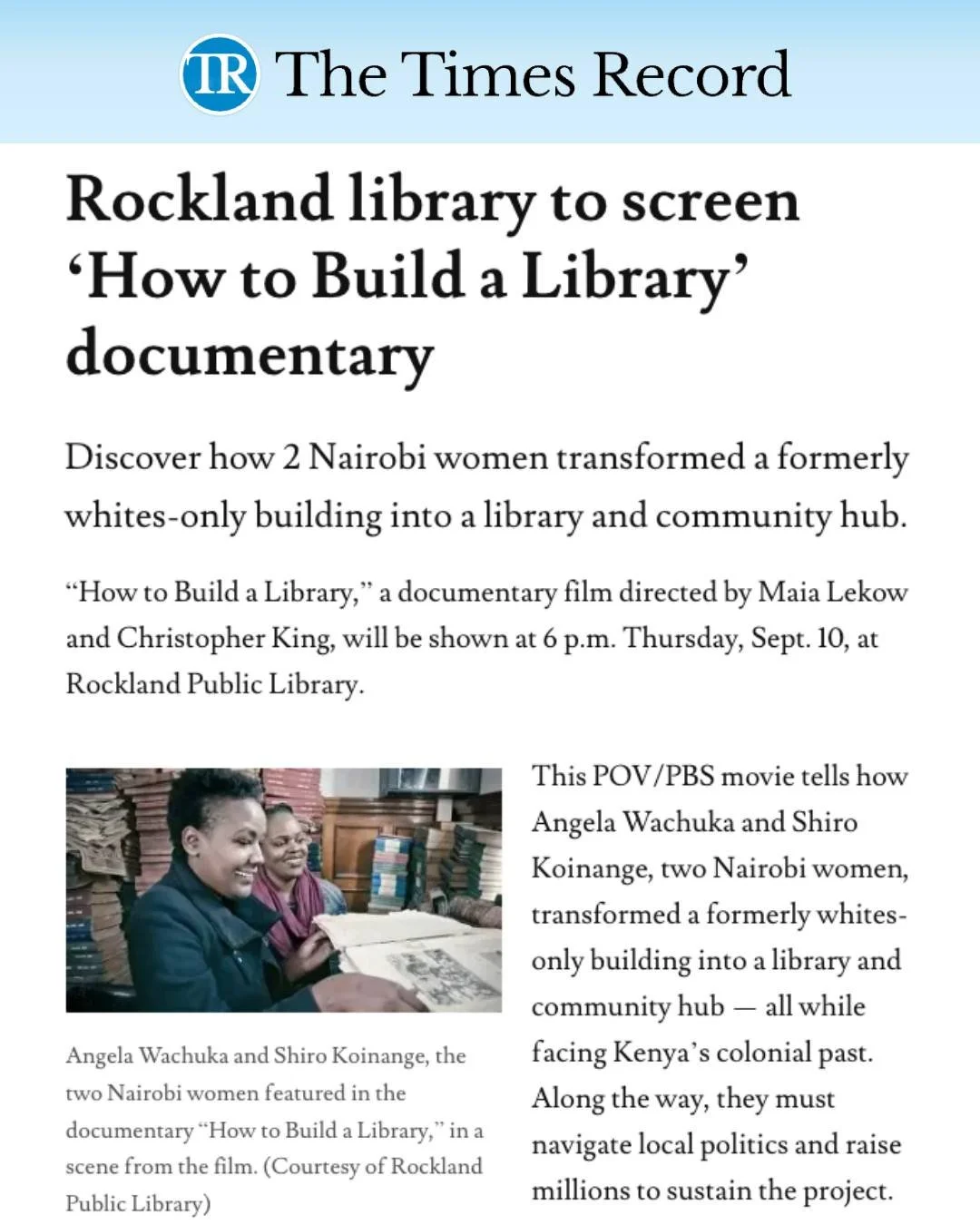 We are coming to Maine!!

How to Build a Library screens at Rockland Public Library (@rocklandlibrary207) on Thursday 10 September, 6pm. All are welcome.

This is exactly what we hoped the film would do &mdash; travel into the kind of place it's abou
