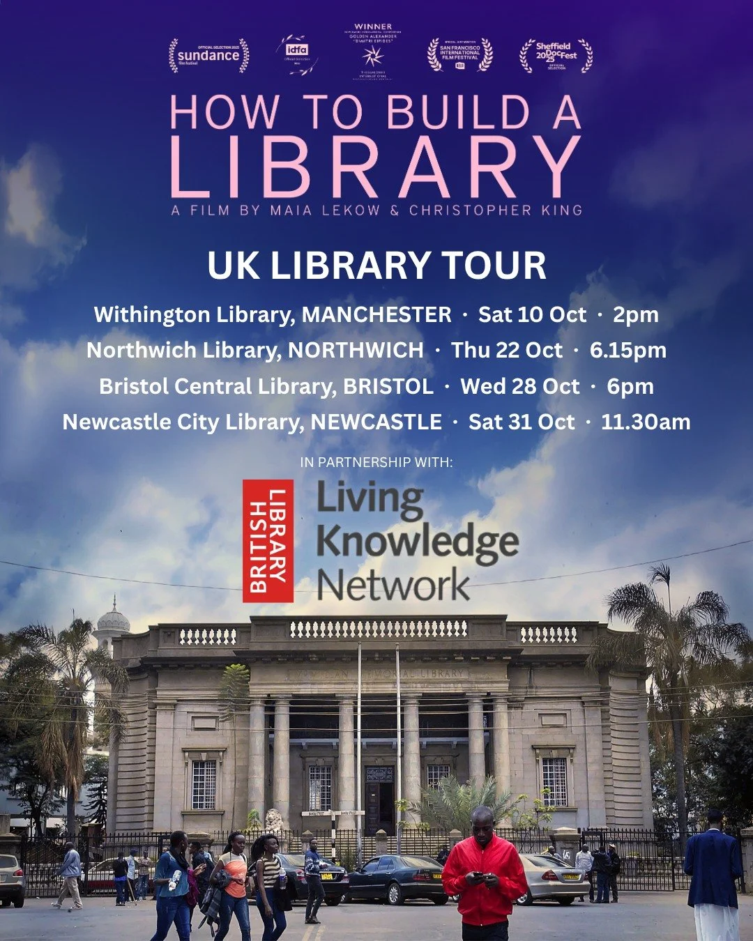 How to Build a Library is on a UK library tour. 📚

A film about a library, screening in libraries. With the @britishlibrary's Living Knowledge Network, we're taking it to public libraries across the country this October.

📍 Withington Library, Manc